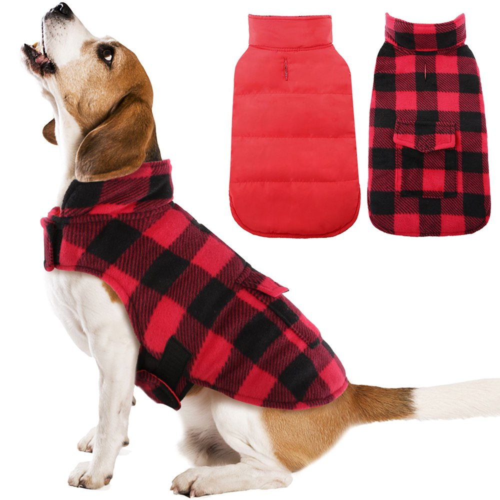 Kuoser British Style Plaid Dog Winter Coat, Windproof Cozy Cold Weather Dog Coat Dog Apparel Dog Jacket Dog Vest for Small Medium and Large Dogs with Pocket & Leash Hook XS-3XL Animals & Pet Supplies > Pet Supplies > Dog Supplies > Dog Apparel Kuoser XL Red 