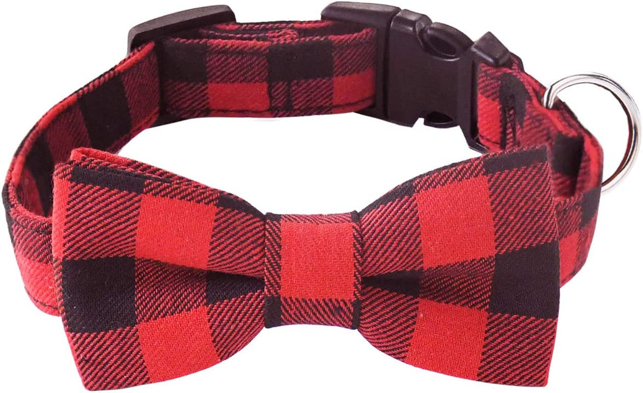 Malier Dog Collar with Bow Tie, Classice Plaid Pattern Dog Collar with Bow Tie and Durable Buckle Collar for Small Medium Large Dogs Puppy (Medium, Red) Animals & Pet Supplies > Pet Supplies > Dog Supplies > Dog Apparel Malier Red Medium 