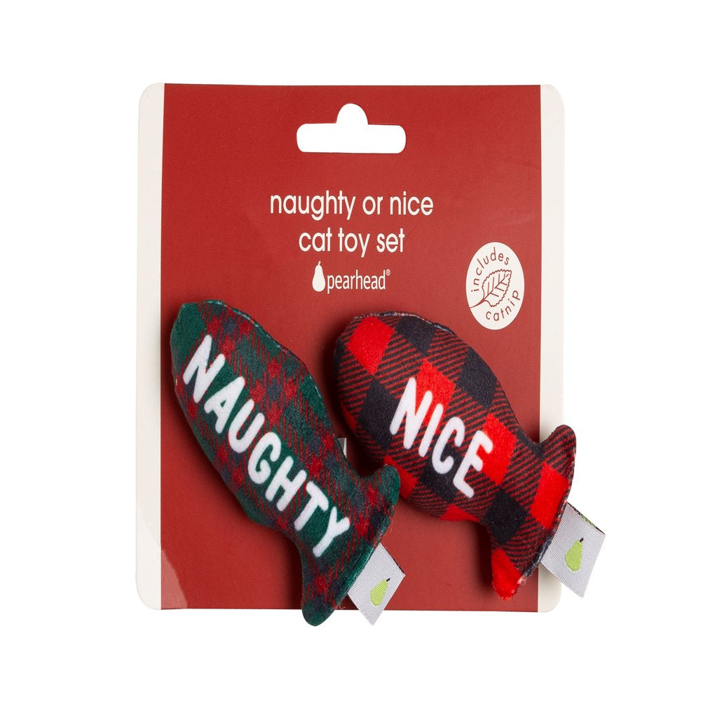 Pearhead Naughty and Nice Cat Toy Set, Crinkle, Rattle and Catnip Christmas Pet Toy Set, Cat Owner Holiday Playtime Accessory