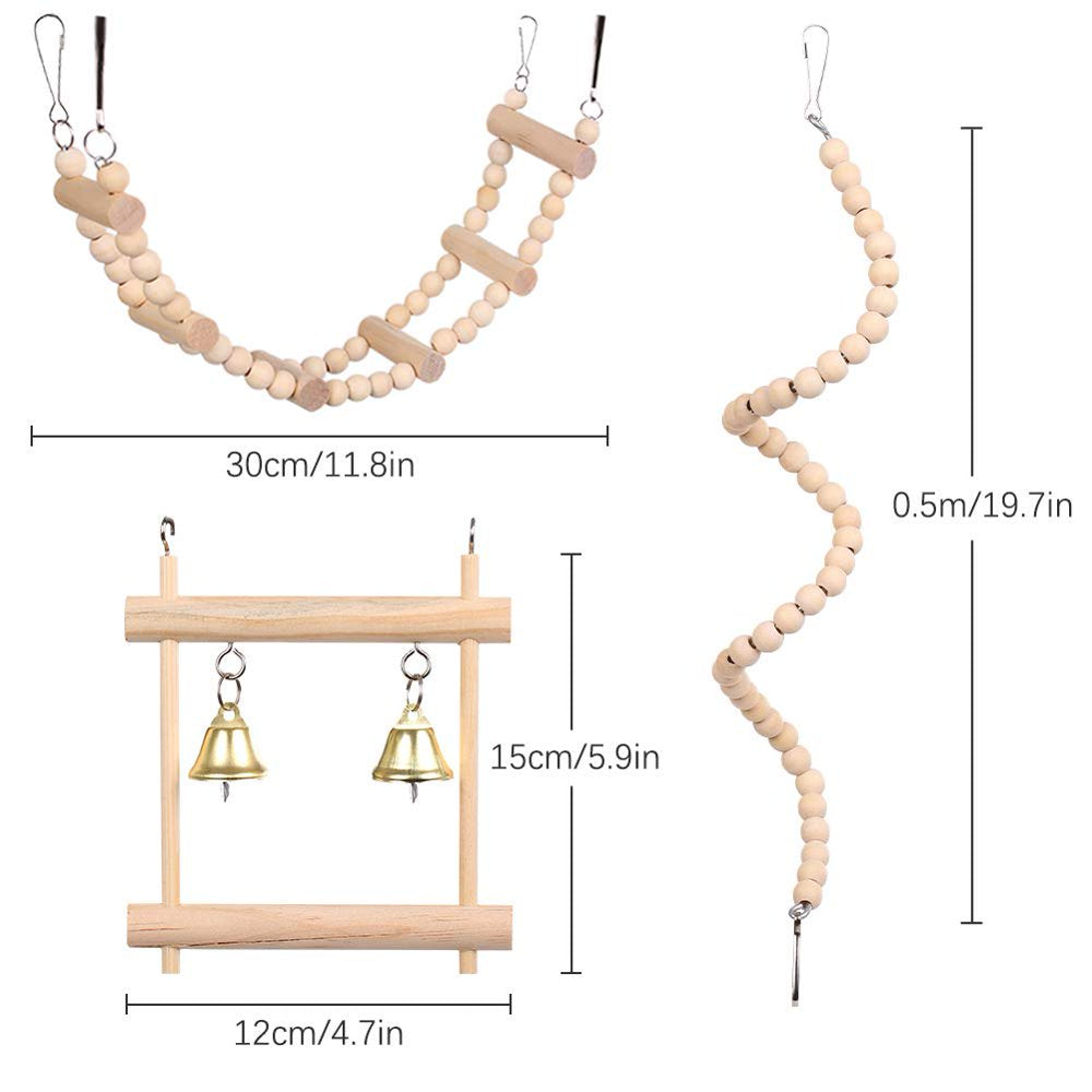 QBLEEV 8 Pcs Bird Toys, Parrot Chewing Toys Cage Hanging Swing with Bells, Pet Wooden Perch Hammock for Budgies Parakeets Conures Love Birds Cockatiel Finches Animals & Pet Supplies > Pet Supplies > Bird Supplies > Bird Toys QBLEEV   