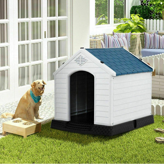 Gymax Blue Plastic Dog House Medium-Sized Pet Puppy Shelter Waterproof Ventilate Animals & Pet Supplies > Pet Supplies > Dog Supplies > Dog Houses Gymax   