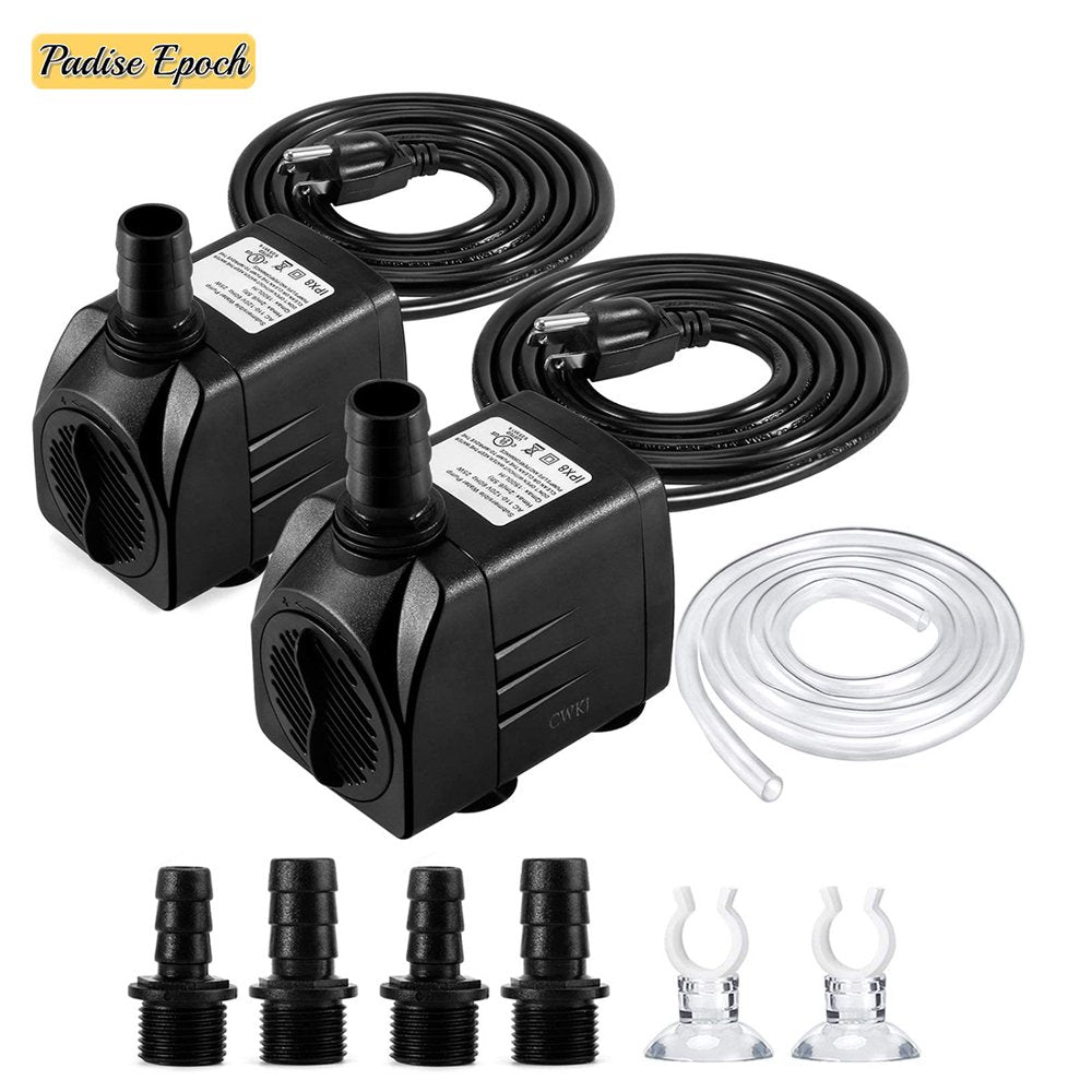 Fountain Pump, 2 Packs 400GPH(25W 1500L/H) Submersible Water Pump, Durable Outdoor Fountain Water Pump with 6.5Ft Tubing (ID X 1/2-Inch), 3 Nozzles for Aquarium, Pond, Fish Tank, Water Pump Animals & Pet Supplies > Pet Supplies > Fish Supplies > Aquarium & Pond Tubing KOL PET   