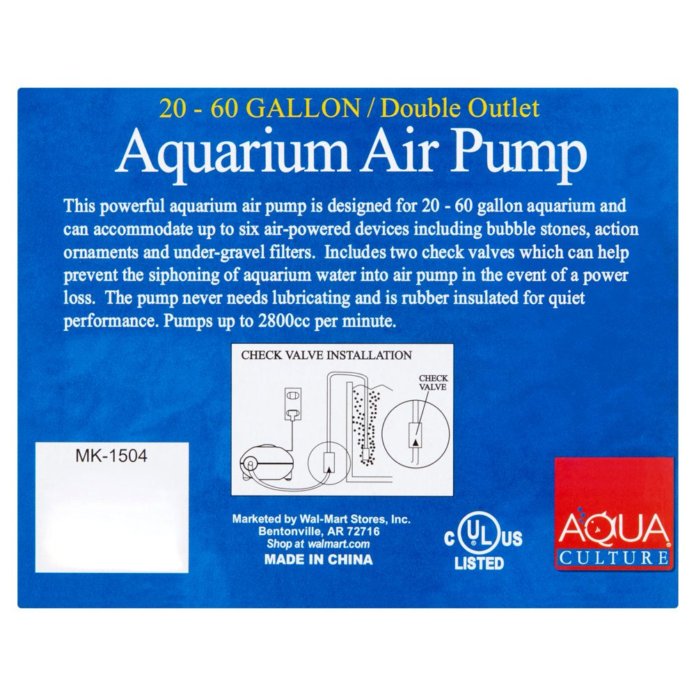 Aqua Culture 20-60-Gallon Double Outlet Aquarium Air Pump – KOL PET