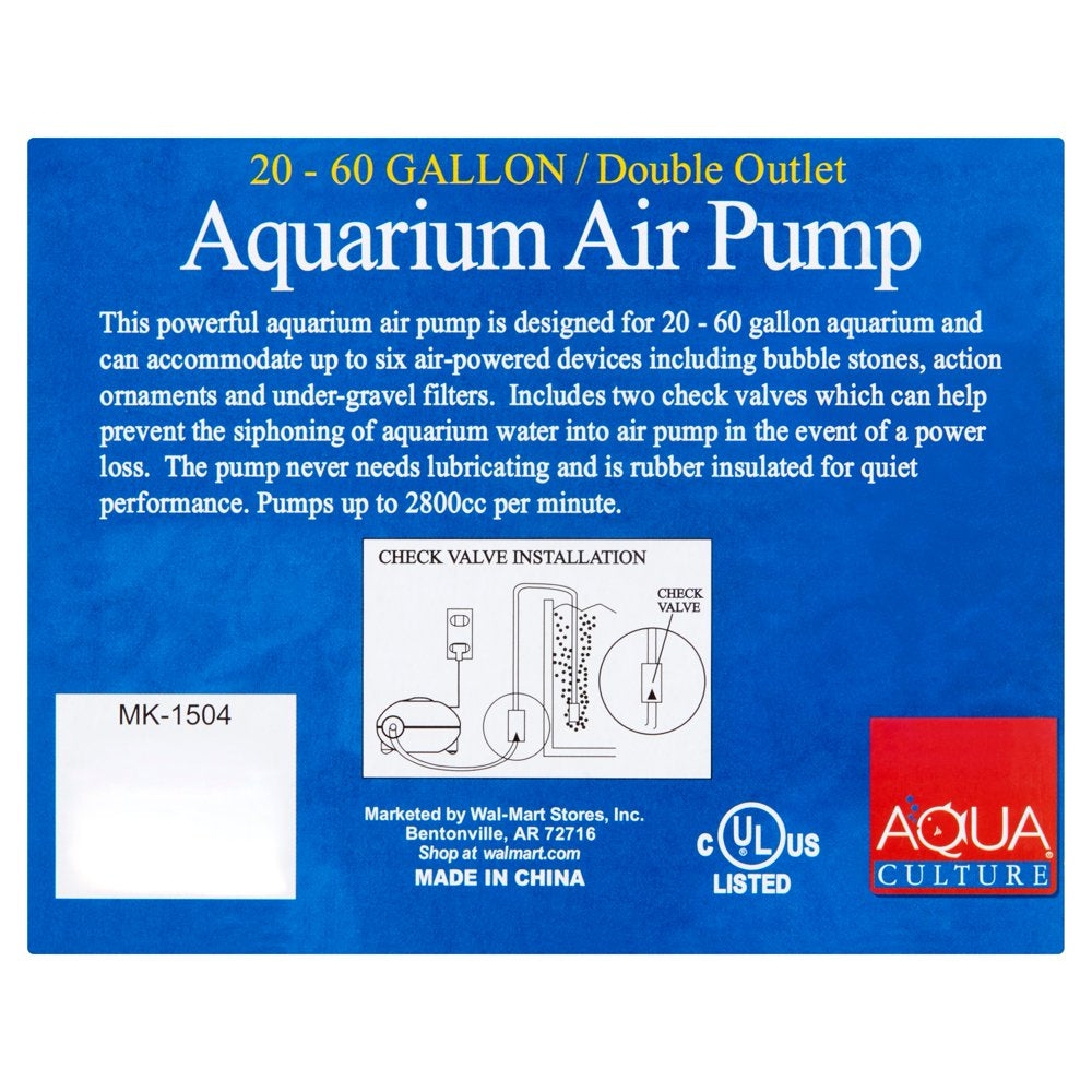 Aqua Culture 20-60-Gallon Double Outlet Aquarium Air Pump Animals & Pet Supplies > Pet Supplies > Fish Supplies > Aquarium & Pond Tubing Wal-Mart Stores, Inc.   