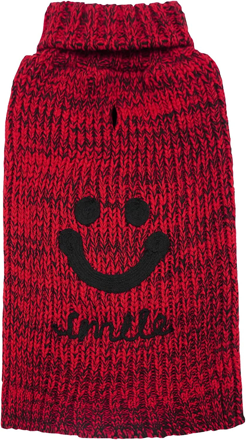 KYEESE Dog Sweater Turtleneck Smile Face Dog Knitwear with Leash Hole for Small Dogs Pet Sweater,Red,M Animals & Pet Supplies > Pet Supplies > Dog Supplies > Dog Apparel kyeese (Smile) Red Medium (7-11lbs) 