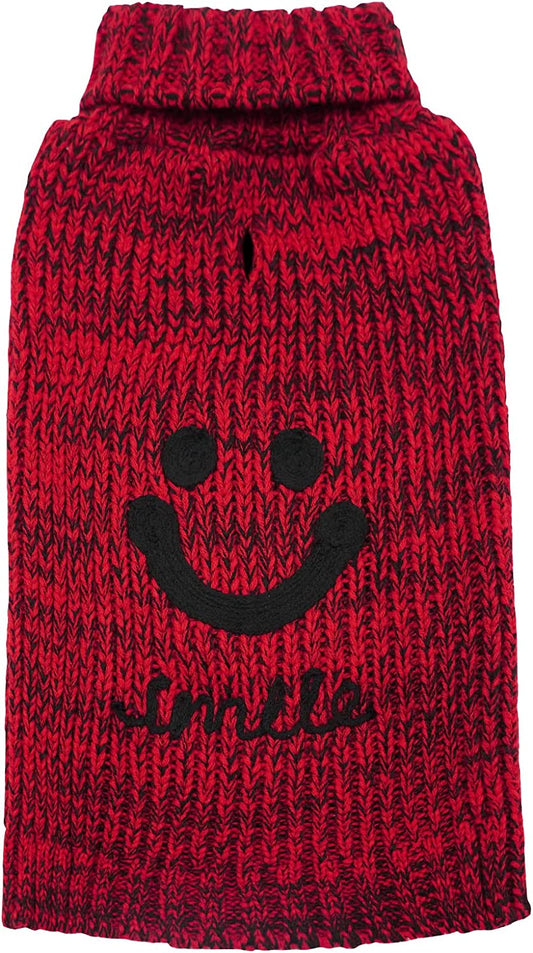 KYEESE Dog Sweater Turtleneck Smile Face Dog Knitwear with Leash Hole for Small Dogs Pet Sweater,Red,M Animals & Pet Supplies > Pet Supplies > Dog Supplies > Dog Apparel kyeese (Smile) Red Medium (7-11lbs) 