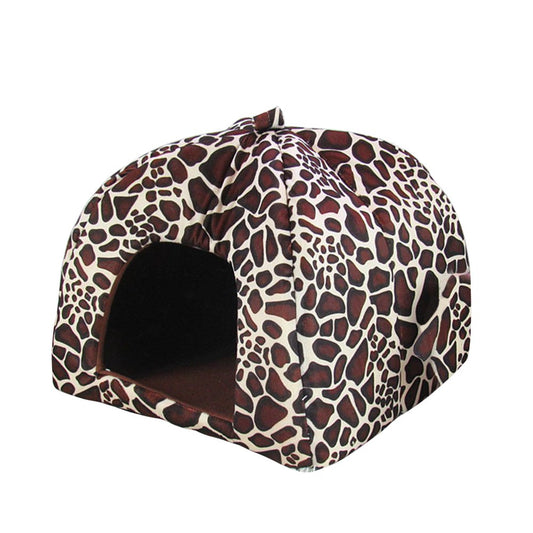 Cotton Sponge Puppy Cat Dog House Dome Tent Classic Cloth-Wrapper Shape Tent(Leopard) Animals & Pet Supplies > Pet Supplies > Dog Supplies > Dog Houses FRCOLOR   