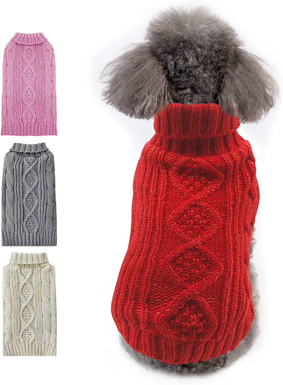 KYEESE Dog Sweaters with Golden Thread Turtleneck Dog Cable Knit Pullover Pet Sweater for Cold Weather Animals & Pet Supplies > Pet Supplies > Dog Supplies > Dog Apparel kyeese Red Medium (Pack of 1) 