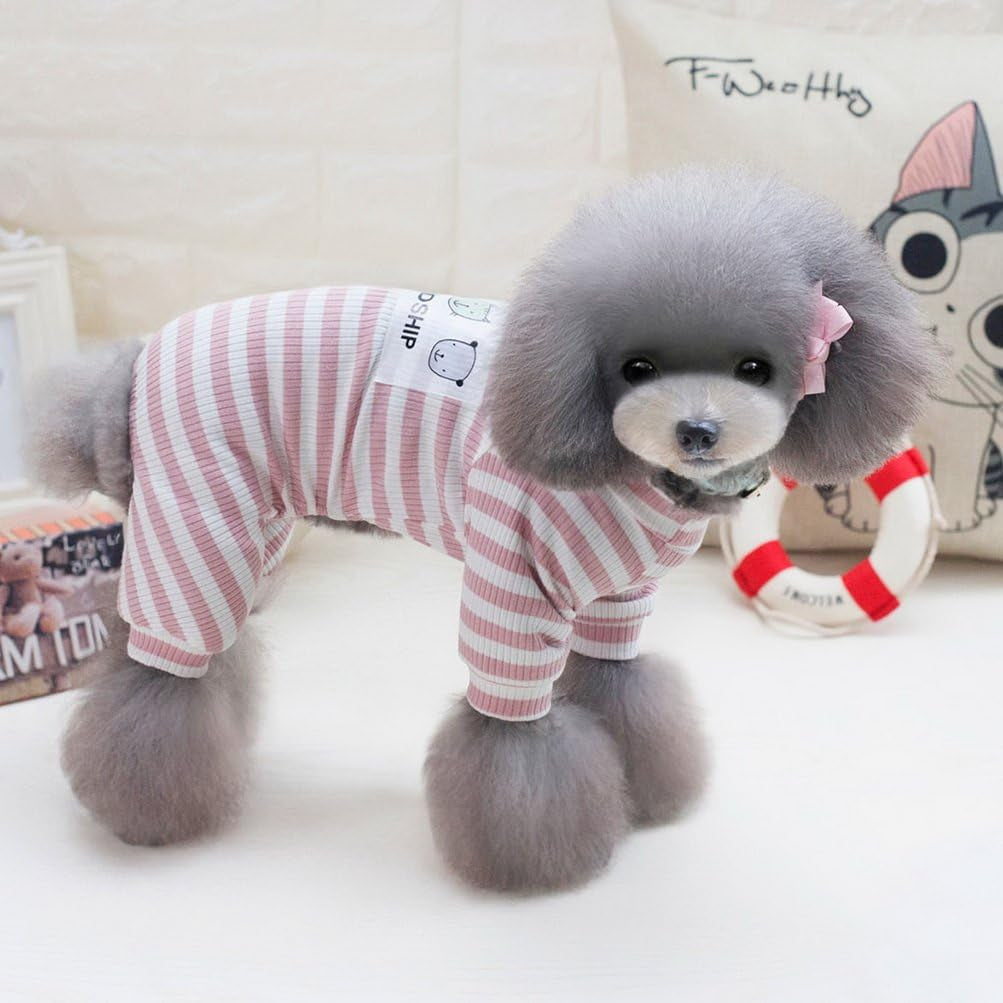 ZUNEA Cozy Soft Cotton Pet Puppy Small Dog Winter Pajamas Jumpsuit Sweatshirt Outfits Stripe Doggie Sleep Clothes Apparel Pink M Animals & Pet Supplies > Pet Supplies > Dog Supplies > Dog Apparel ZUNEA   