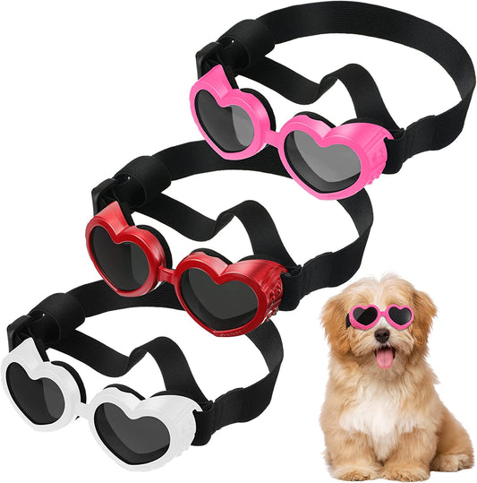 3 Pairs Dog Sunglasses Heart Shape Goggles Small Dog Decorations UV Protection Puppy Eye Wear with Adjustable Strap Windproof Glasses for Doggie PET Sun Glasses Anti-Fog Glasses (Red, White, Pink) Animals & Pet Supplies > Pet Supplies > Dog Supplies > Dog Apparel Nezyo   