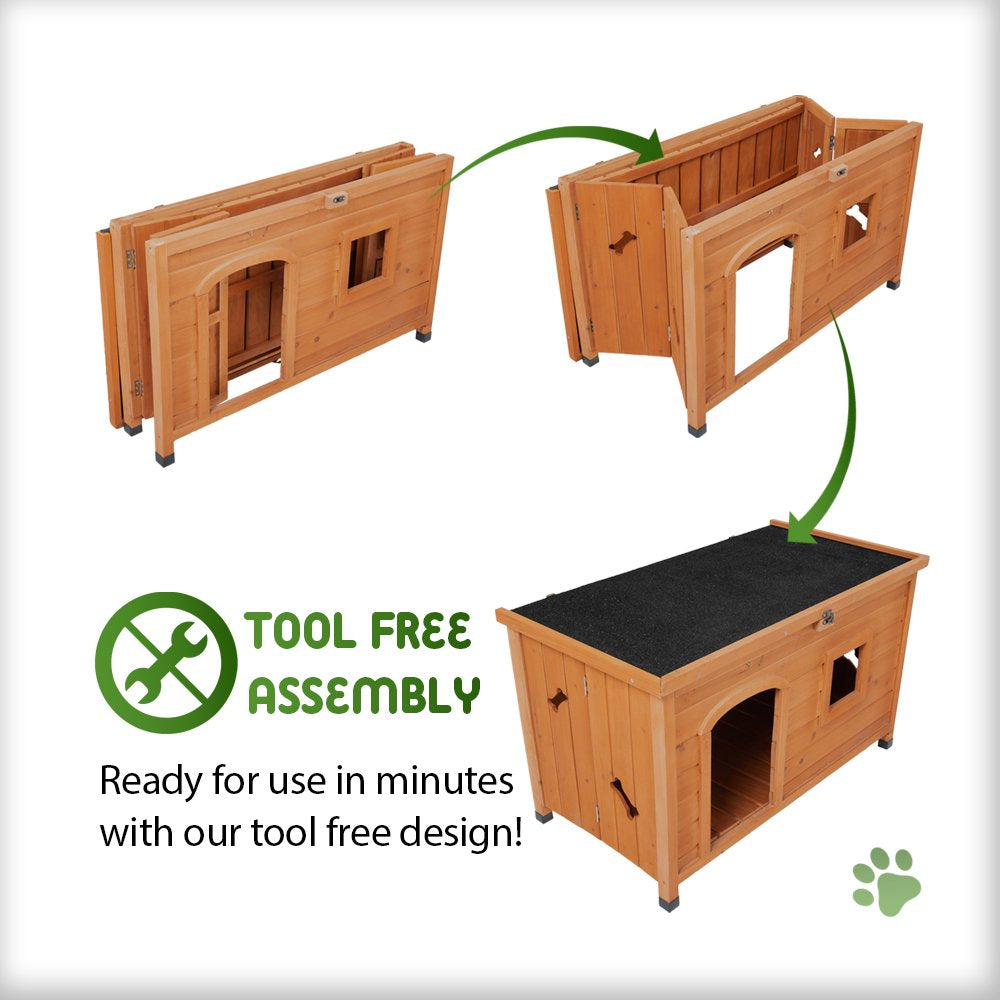Front Row Folding Indoor/ Outdoor Wood Dog House, No Tools Required for Assembly for Small/Medium Dogs Animals & Pet Supplies > Pet Supplies > Dog Supplies > Dog Houses Kittrich Corporation   