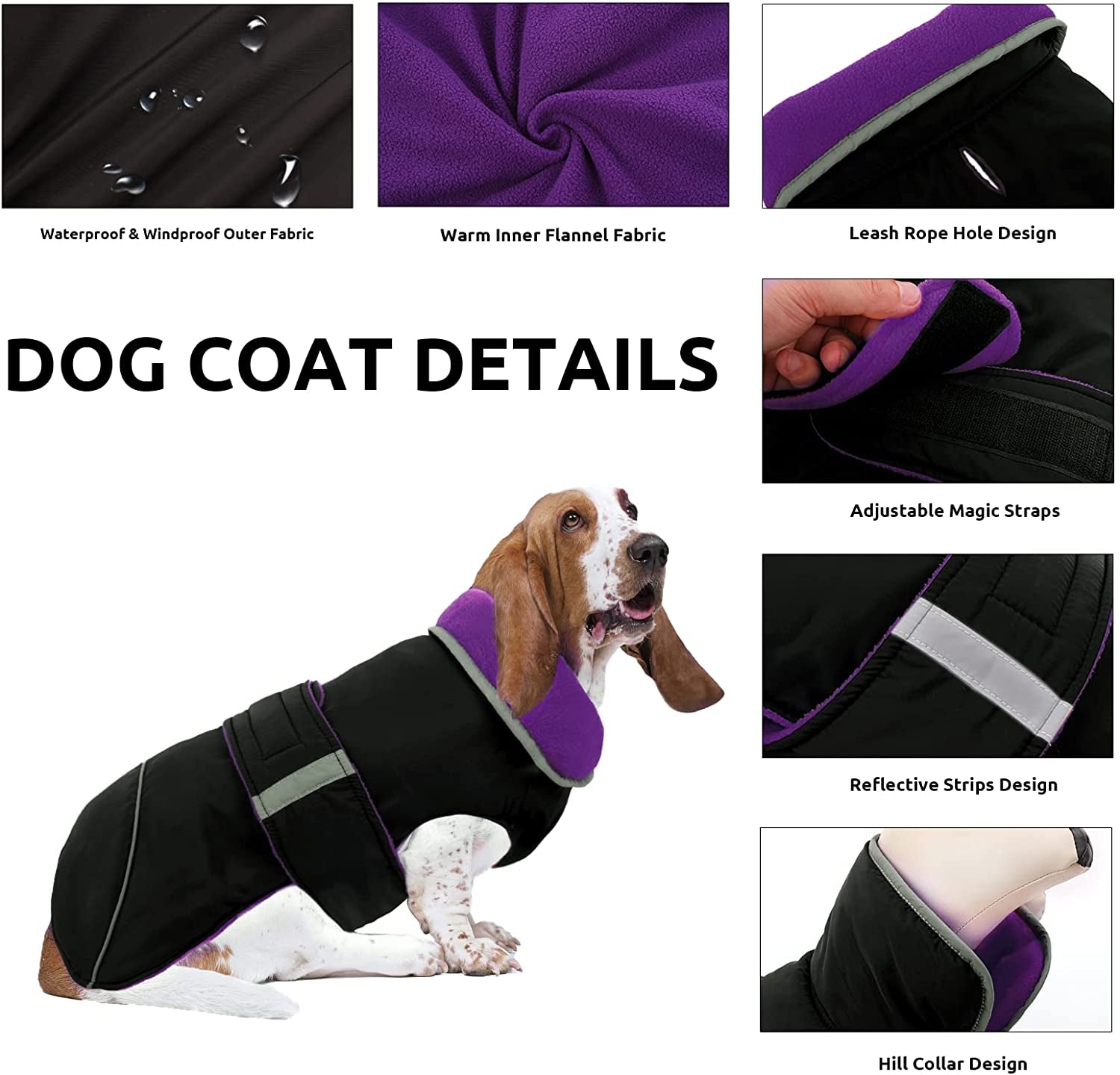 LETSQK Dog Coat, Waterproof and Windproof Dog Jacket, Reflective Safety Dog Vest, Thick Padded Warm Comfortable for Small, Medium & Large Dogs Indoor and Outdoor Use, Purplr, 2XL Animals & Pet Supplies > Pet Supplies > Dog Supplies > Dog Apparel LETSQK   