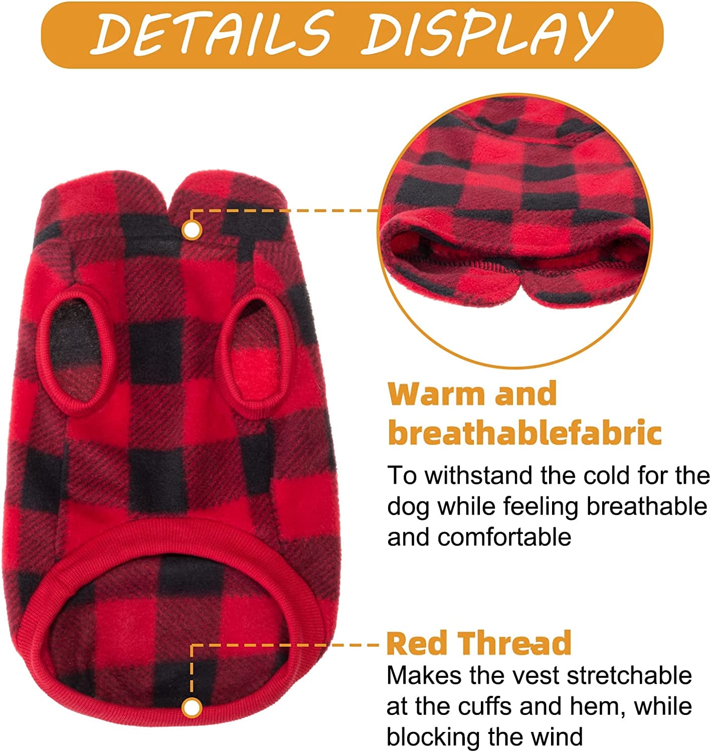 KOOLTAIL Fleece Dog Vest Clothes - Plaid Dog Sweater Pet Clothing with Pocket, Pet Winter Jacket Cold Winter Coat for Small Medium Dogs Animals & Pet Supplies > Pet Supplies > Dog Supplies > Dog Apparel Best4cat   