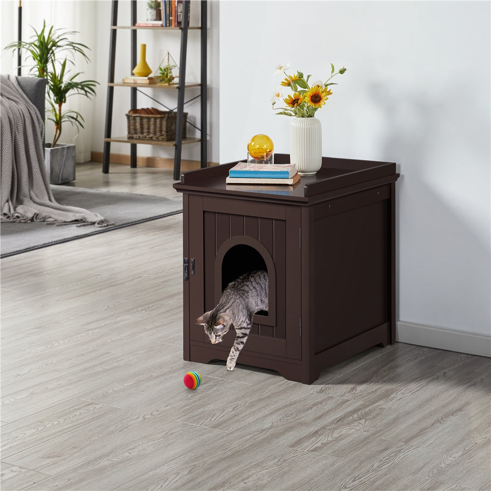 Topeakmart Indoor Cat Litter Box Furniture Enclosure Cat Litter Loo Cabinet, Espresso