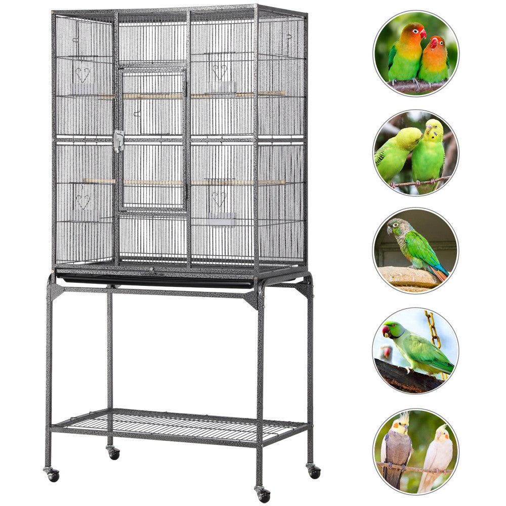 Topeakmart 63''H Large Rolling Metal Parrot Cage with Detachable Stand Bird Cage for Conures Parakeets Cockatiels, Black Animals & Pet Supplies > Pet Supplies > Bird Supplies > Bird Cages & Stands Topeakmart   