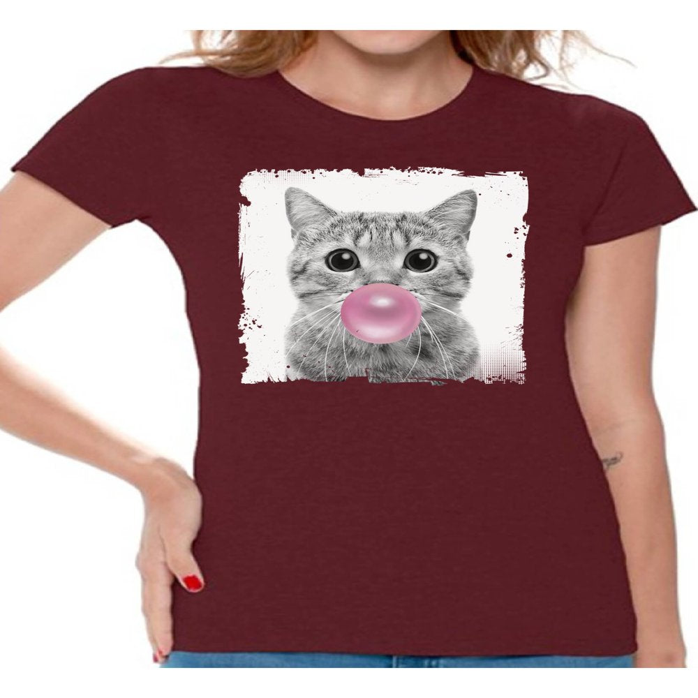 Awkward Styles Baby Cat Shirt Women T Shirt Little Cat Blowing Gum T Shirt Funny Animal Clothes T-Shirt for Woman Funny Animal Lovers Gifts for Her Cat Clothing Cat T Shirt Cute Animal T Shirt Animals & Pet Supplies > Pet Supplies > Cat Supplies > Cat Apparel Awkward Styles Maroon M 