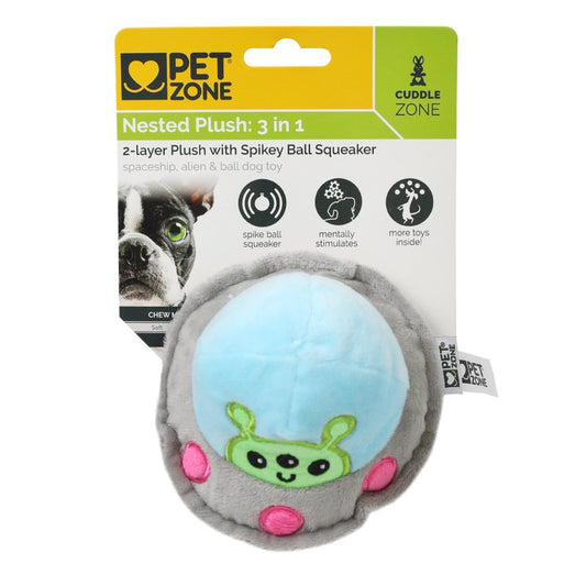 Pet Zone Alien Flying Saucer 3 in 1 Plush Squeaky Dog Toys for Small Dogs