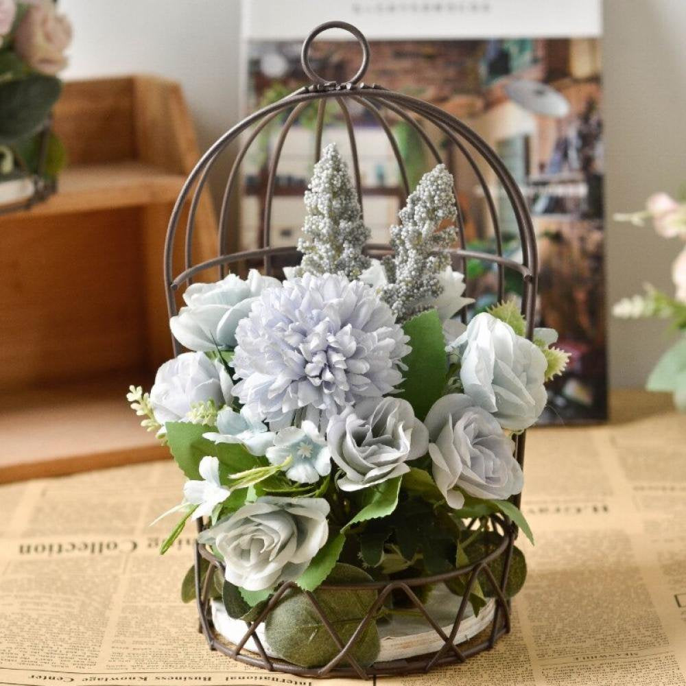 Hanging Bird Cage Flower Stand Floral Set Hydrangea Combination White Animals & Pet Supplies > Pet Supplies > Bird Supplies > Bird Cages & Stands EleaEleanor   