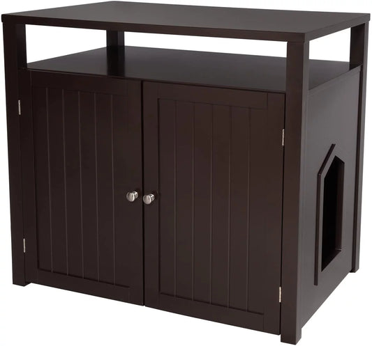 Arf Pets Cat Brown Litter Box Enclosure, Furniture Large Box House with Table Animals & Pet Supplies > Pet Supplies > Cat Supplies > Cat Furniture Arf Pets   