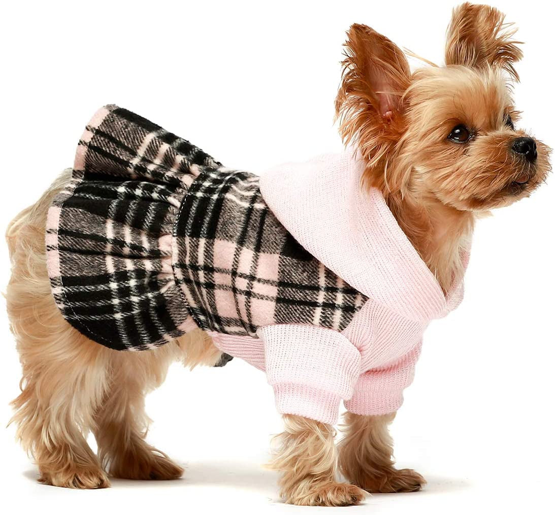 Fitwarm Knitted Plaid Dog Dress Hoodie Sweatshirts Pet Clothes Sweater Coats Cat Outfits Red Medium Animals & Pet Supplies > Pet Supplies > Dog Supplies > Dog Apparel Fitwarm Pink Large 