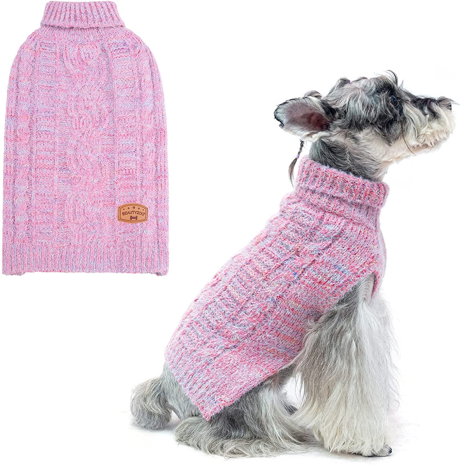 BEAUTYZOO Small Dog Sweater -Turtleneck Pullover Classic Cable Knit Fuzzy Winter Coat Dog Cold Weather Clothes for Small Medium Dogs Puppy Girl Boys(Rainbow Pink, S) Animals & Pet Supplies > Pet Supplies > Dog Supplies > Dog Apparel BEAUTYZOO Gradient Rose XX-Small 