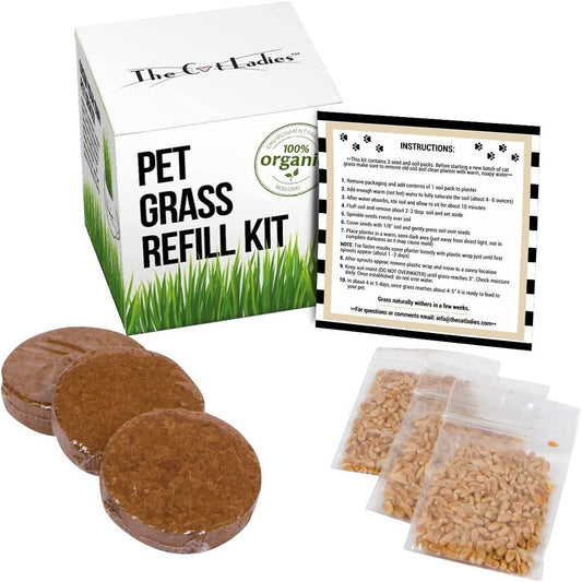 The Cat Ladies Cat Grass Refill Kit, 100% Organic, Non-Gmo Seeds and Natural Hairball Control, 3 Pack