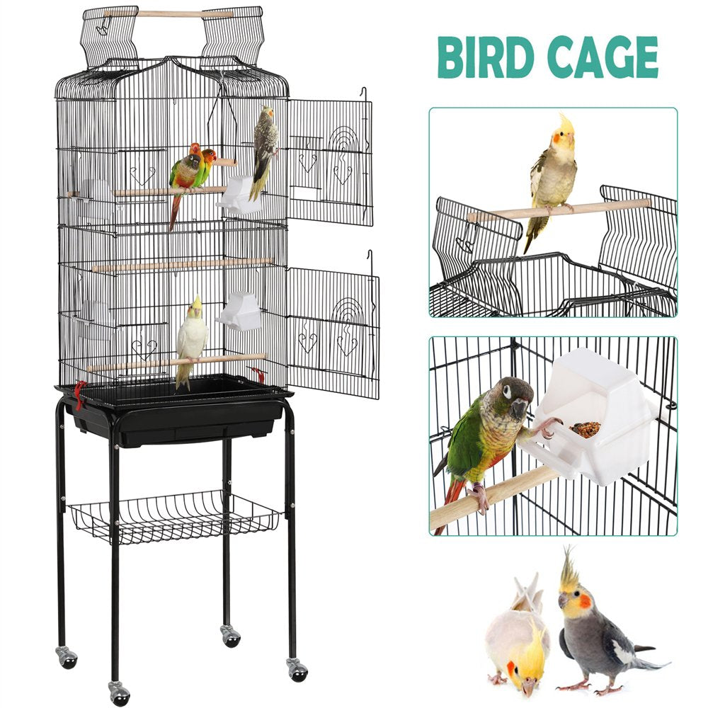 Easyfashion 64'' Play Open Top Small Parrot Cockatiel Bird Cage with Rolling Stand Black Animals & Pet Supplies > Pet Supplies > Bird Supplies > Bird Cages & Stands Easyfashion   