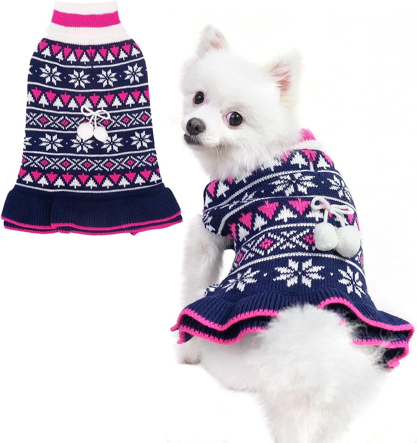 EXPAWLORER Dog Sweater for Small Dogs - Turtleneck Knitwear Dog Cold Weather Clothes with Leash Hole, Christmas Dog Sweater Dress, Warm Winter Coat Pullover for Puppy, Ideal Gift Animals & Pet Supplies > Pet Supplies > Dog Supplies > Dog Apparel EXPAWLORER Navy XS 