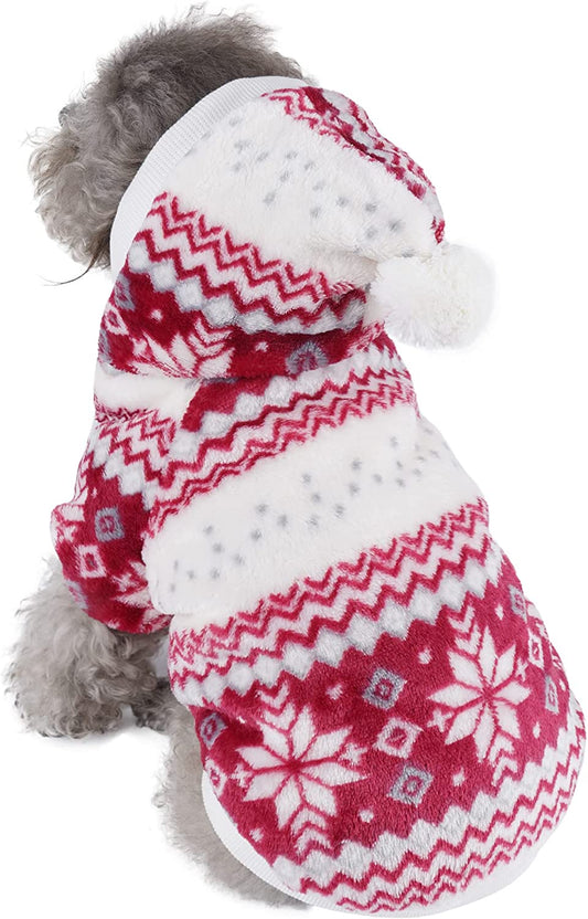 Mogoko Dog Cat Christmas Fleece Jacket with Hood, Puppy Pet Warm Sweater Coat for Xmas/Winter Cold Weather(M Size) Animals & Pet Supplies > Pet Supplies > Dog Supplies > Dog Apparel Mogoko 9.4"Neck Girth, 13.0"Chest  