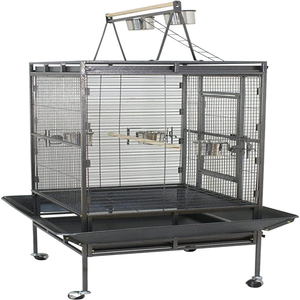 SUPER DEAL PRO 68’’ 2In1 Large Bird Cage with Rolling Stand Parrot Chinchilla Finch Cage Macaw Conure Cockatiel Cockatoo Pet House Wrought Iron Birdcage, Black Animals & Pet Supplies > Pet Supplies > Bird Supplies > Bird Cages & Stands Vonluxe Zone   