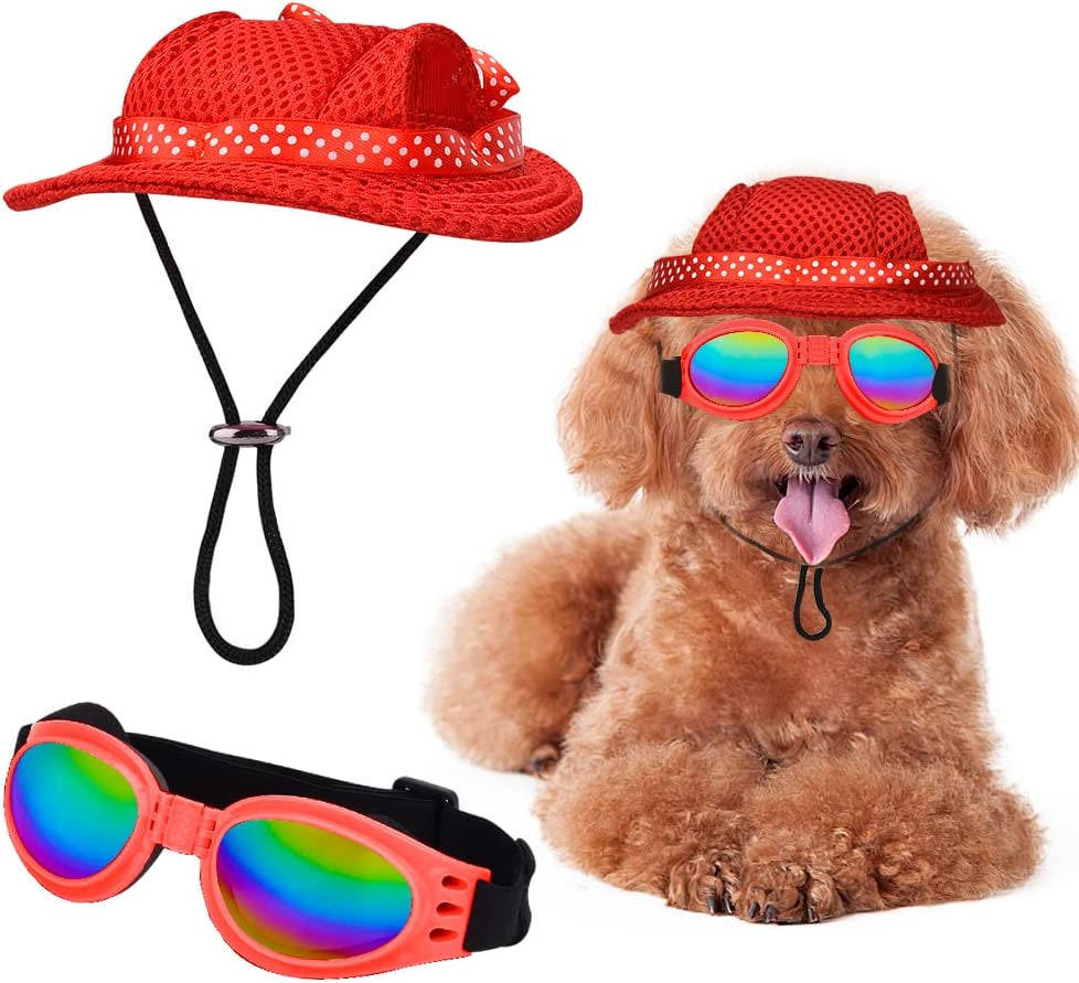 Sebaoyu Dog Hat and Sunglasses Summer Dog Baseball Cap Pet Puppy Visor Hats Sunbonnet Outfit with Ear Holes Doggy Cat Goggles for Small Medium Breed (Sky Blue, Small) Animals & Pet Supplies > Pet Supplies > Dog Supplies > Dog Apparel Sebaoyu Red Small 