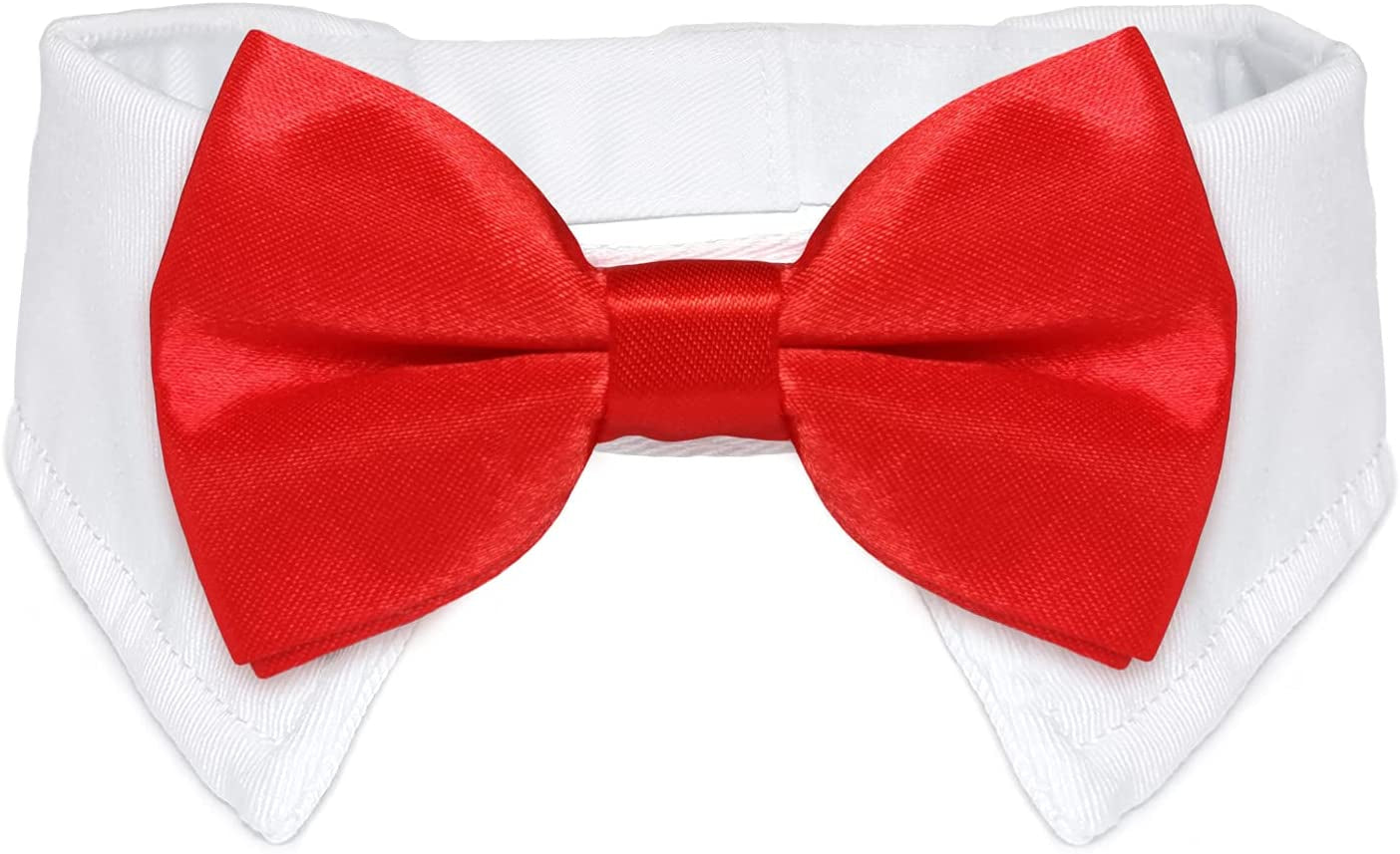 Bowtie for Dog, KOOLMOX Dog Bow Tie Collar Black, Adjustable White Dog Tuxedo Collar with Black Dog Neck Bow Tie for Medium Large Boy Dog Wedding Formal Tuxedo Suit Tux Outfits Birthday Costumes Animals & Pet Supplies > Pet Supplies > Dog Supplies > Dog Apparel Koolmox Red White Fit Neck Girth: 12.6-18'' 