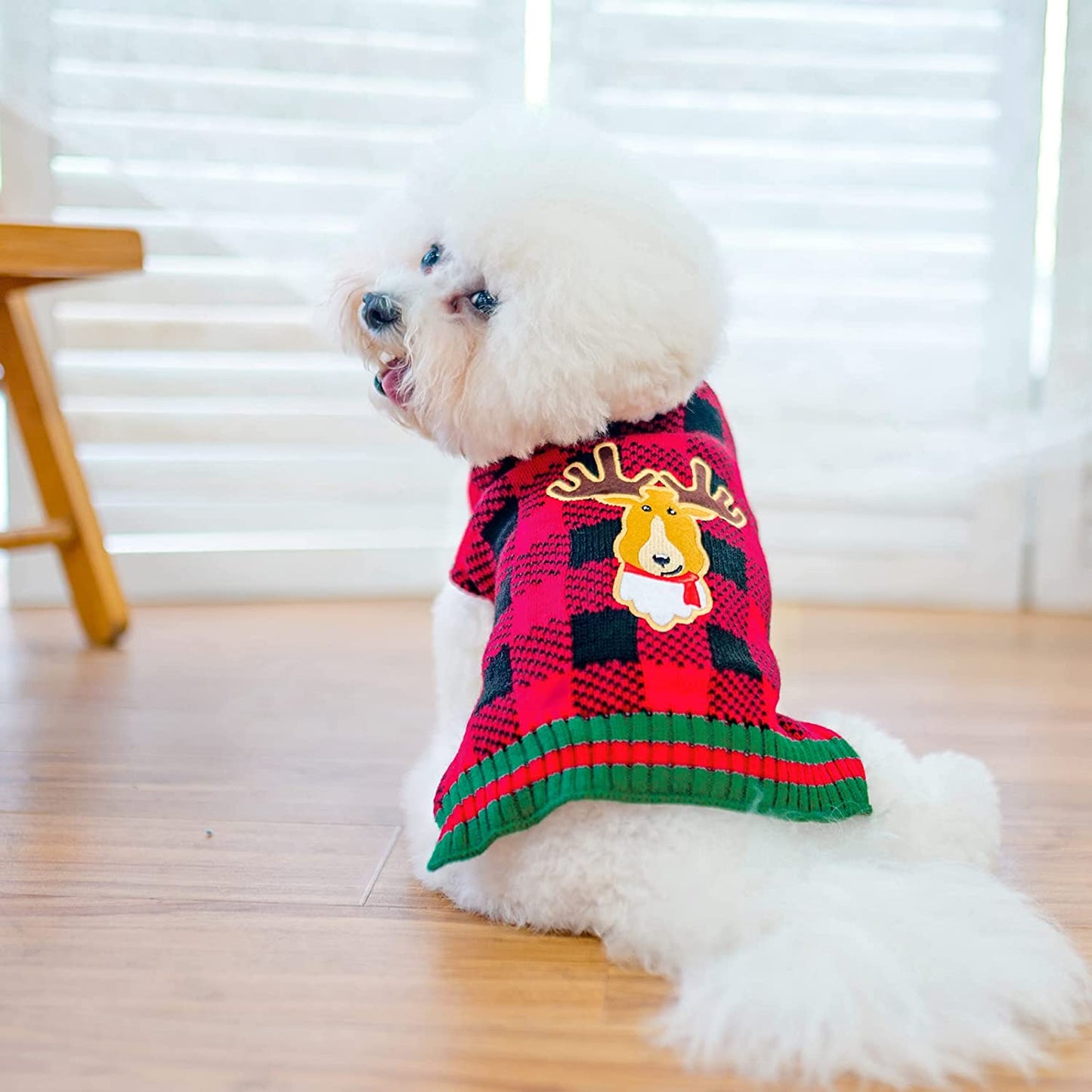 SCENEREAL Christmas Dog Sweater Lovely Warm Reindeer Shape Washable Dog Sweater Dog Appreal for Pet Winter Wearing Animals & Pet Supplies > Pet Supplies > Dog Supplies > Dog Apparel SCENEREAL   