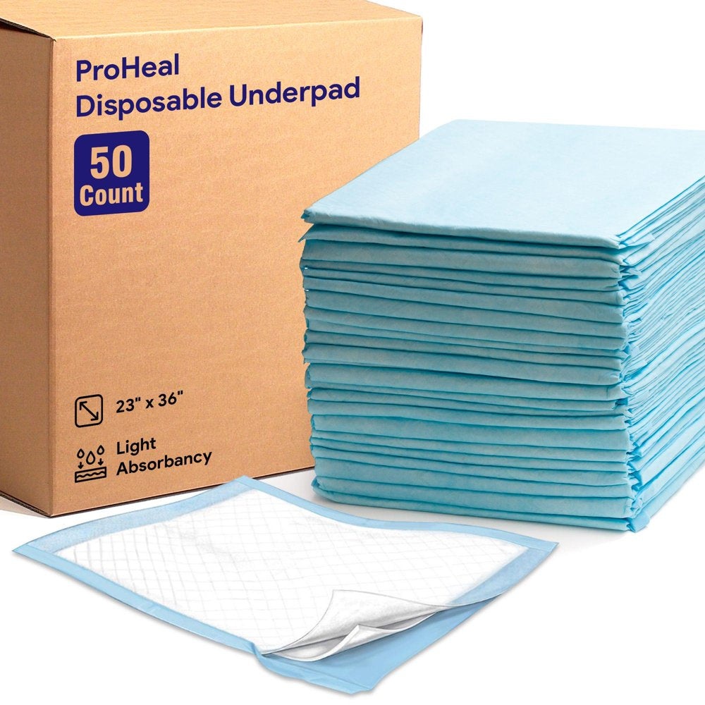 Proheal Disposable Light Absorbent Underpads (150 Pack) 23" X 36" - Incontinence Chux Bed Pads Animals & Pet Supplies > Pet Supplies > Dog Supplies > Dog Diaper Pads & Liners ProHeal 50  