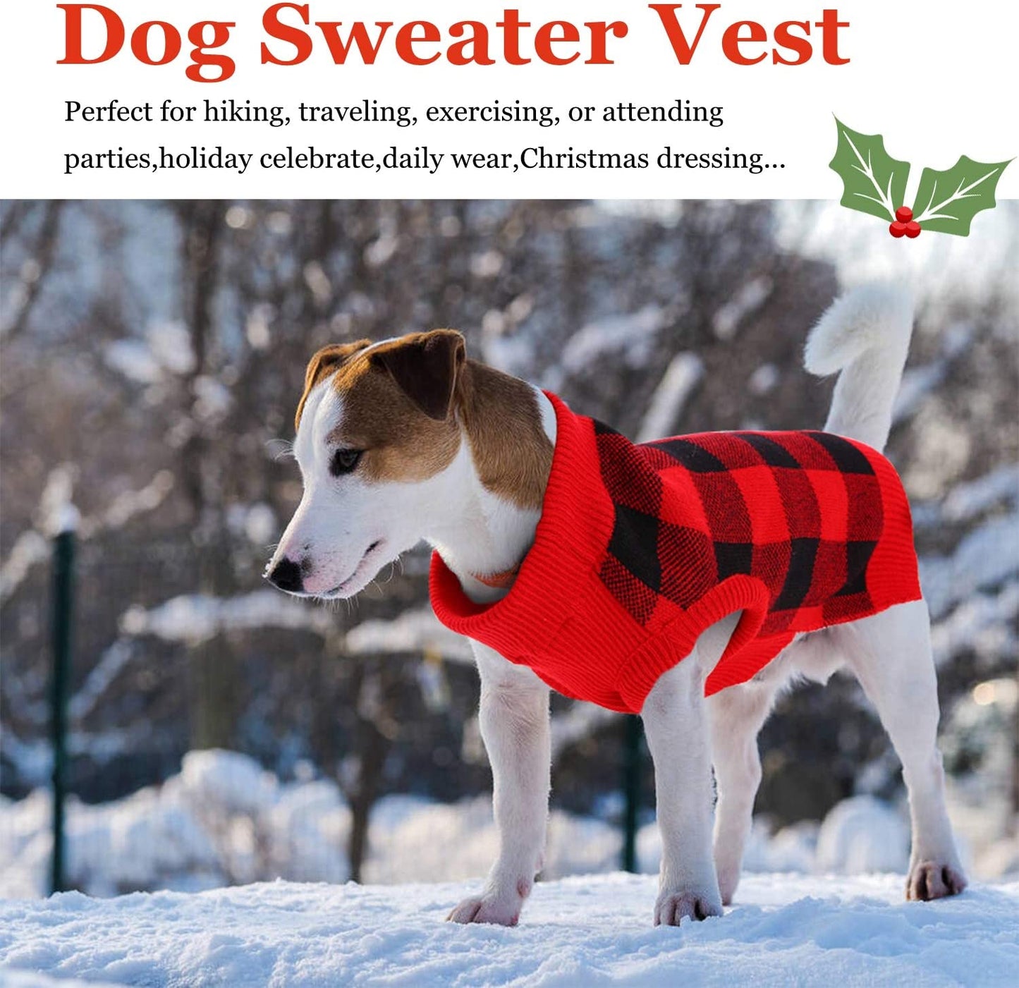 Dog Sweater Vest Turtleneck Dogs Knitted Sweatshirt with Harness Hole，Cold Weather Puppies Grid Pullover Pajamas， Fall Winter Pet Warm Clothes Christmas Costumes for Small Medium Dogs Cats Animals & Pet Supplies > Pet Supplies > Dog Supplies > Dog Apparel QBLEEV   