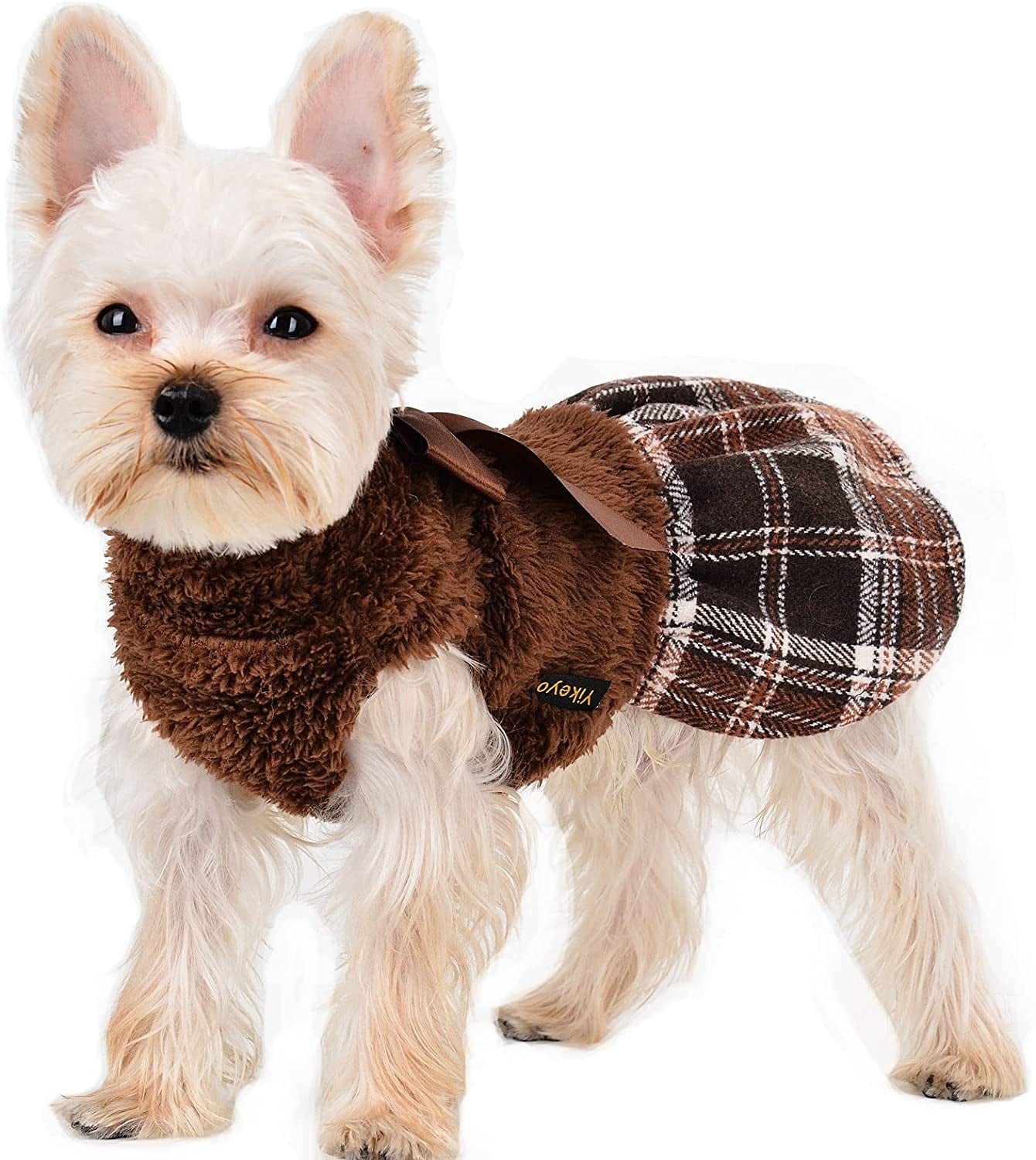 Winter Dog Dress, Fleece Dog Sweater for Small Dogs, Cute Warm Pink Plaid Puppy Dresses Clothes for Chihuahua Yorkie, Soft Pet Doggie Clothing Flanne Lining Cat Apparel (Pink, X-Small) Animals & Pet Supplies > Pet Supplies > Dog Supplies > Dog Apparel Sebaoyu Brown X-Small 