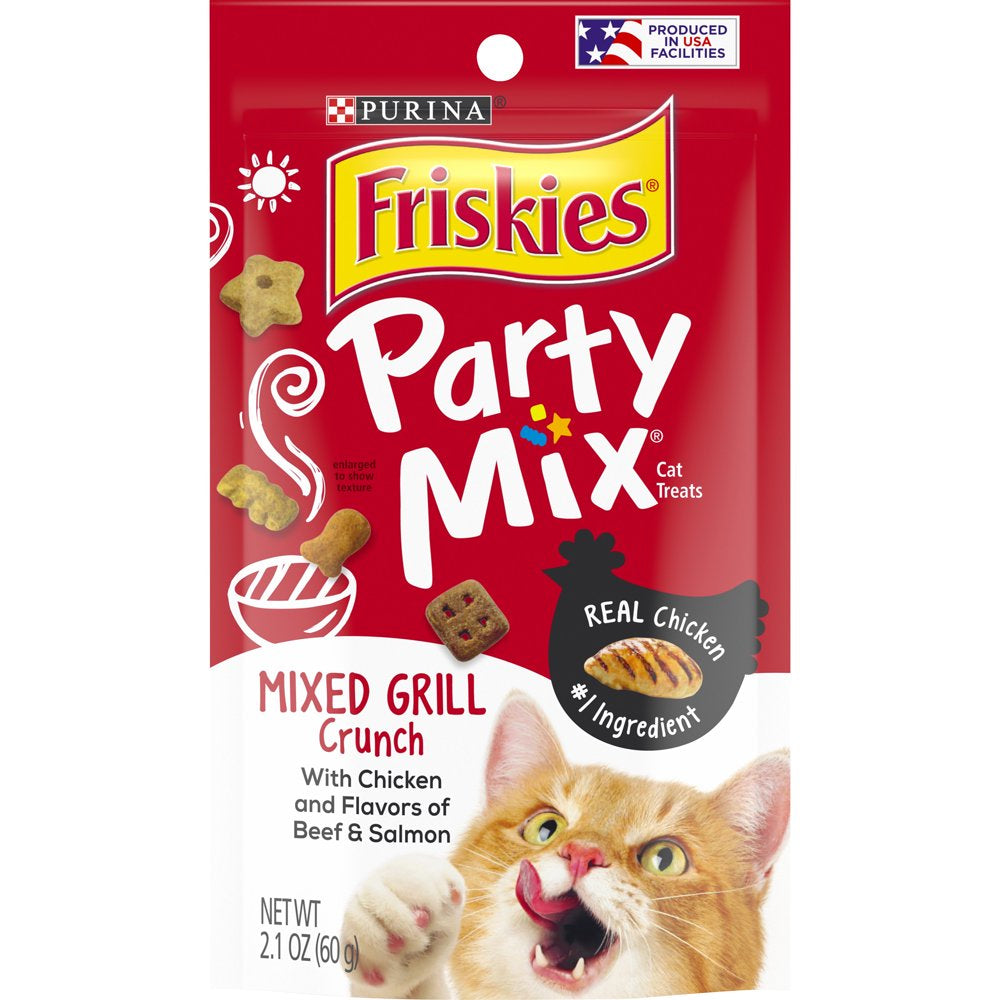 Friskies Cat Treats, Party Mix Mixed Grill Crunch, 2.1 Oz. Pouch