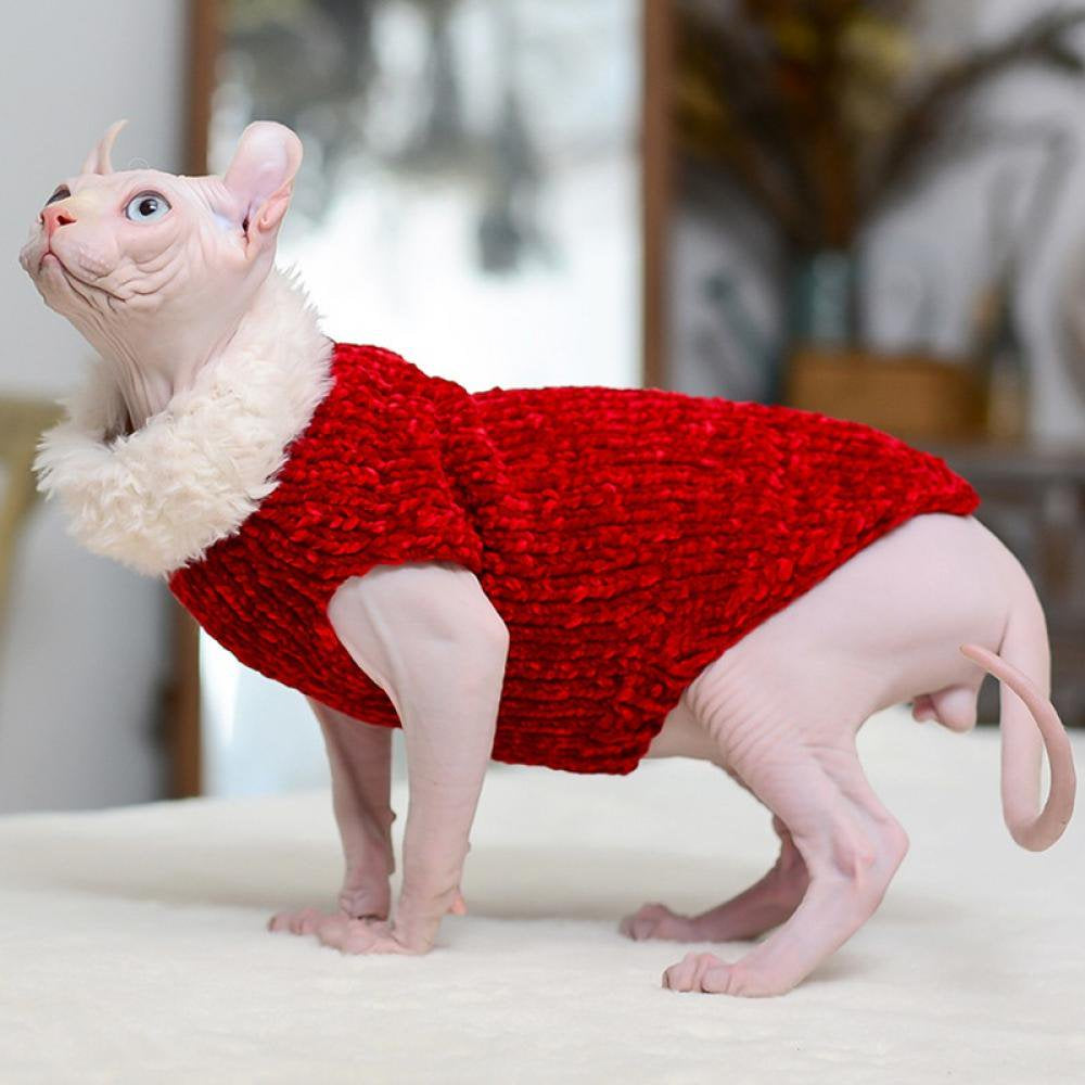 Cat Clothes Winter Warm Faux Fur Sweater Outfit, Fashion High Collar Coat for Cats and Small Dogs Apparel, Hairless Cat Shirts Sweaters