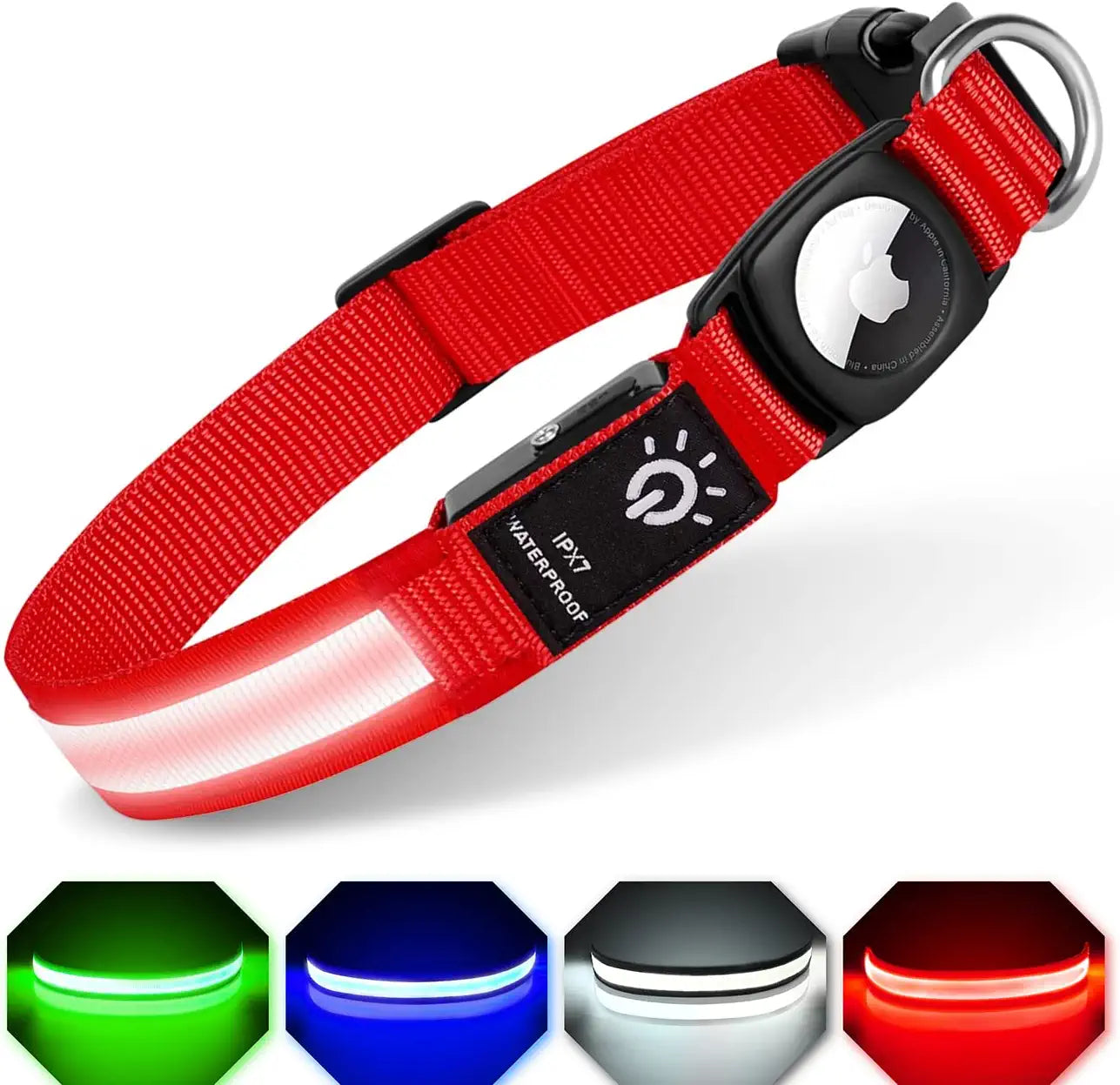 LED Airtag Dog Collar, FEEYAR Air Tag Dog Collar [IPX7 Waterproof], Light up Dog Collars with Apple Airtag Holder Case, Rechargeable Lighted Dog Collar for Small Medium Large Dogs [Blue][Size S] Electronics > GPS Accessories > GPS Cases FEEYAR Red M（13"-18"） 