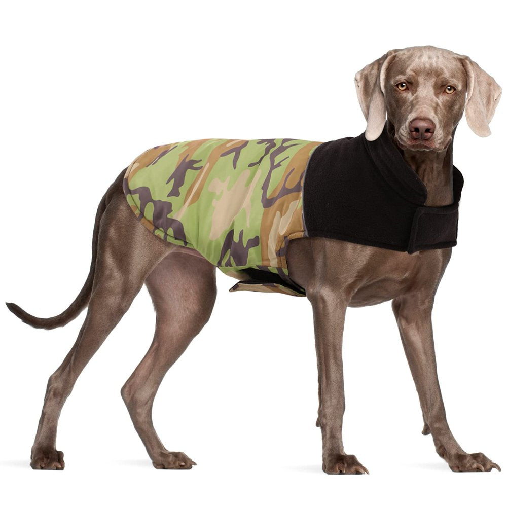 Kuoser Dog Winter Coat, Camouflage Pet Jacket, Windproof Cozy Fleece Snow Vest with Leash Hole, Outdoor Puppy Cold Weather Apparel, Reflective Camo Outfits for Small Medium Large Dogs Cats Animals & Pet Supplies > Pet Supplies > Dog Supplies > Dog Apparel Kuoser XL-Chest Girth:24.4-29.9" Green 