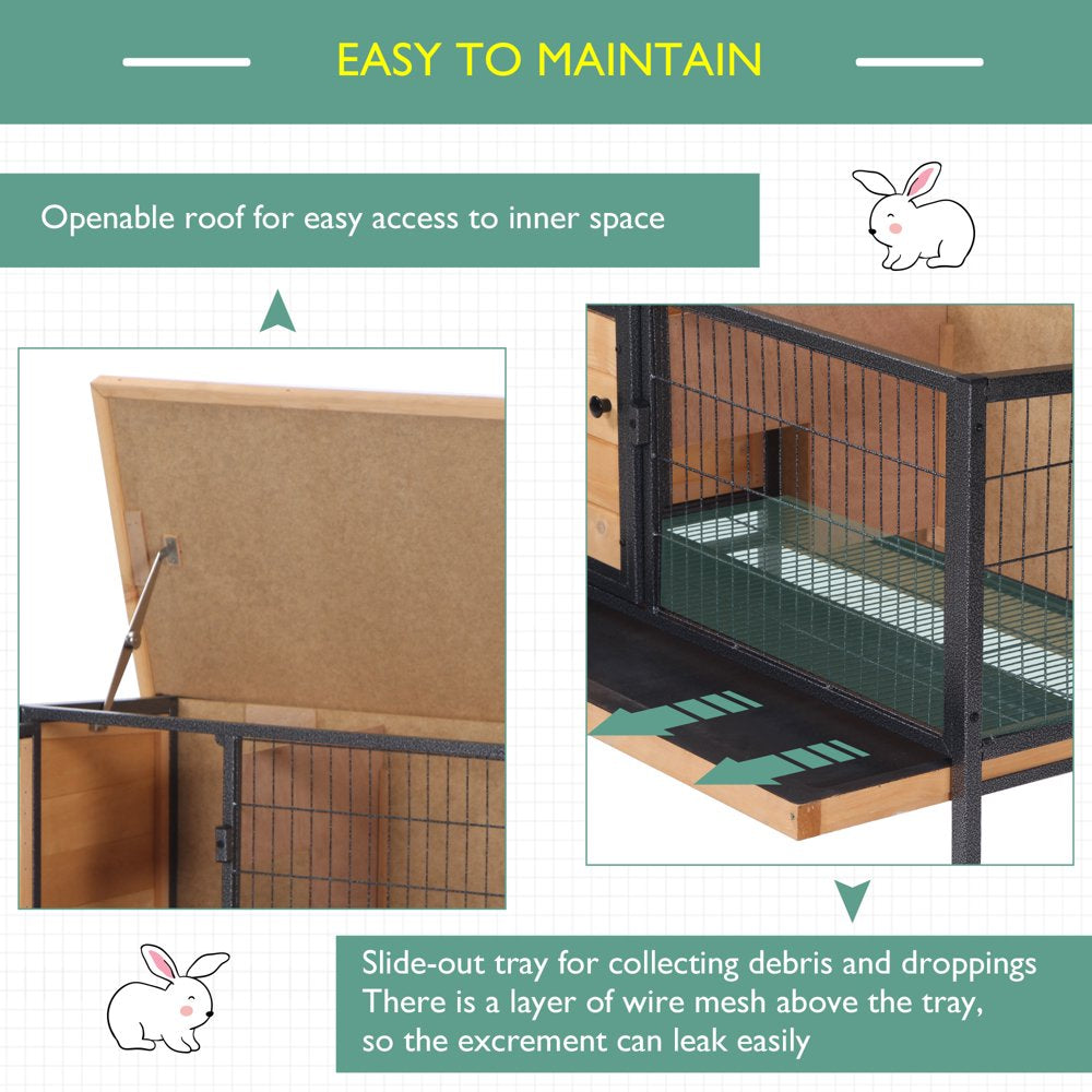Pawhut Wooden Pet House Elevated Rabbit Hutch Bunny Cage Small Animal Habitat with Slide-Out Tray Lockable Door Openable Top Water-Resistant Asphalt Roof for Outdoor 36" X 17.75" X 27.5" Natural Wood Animals & Pet Supplies > Pet Supplies > Small Animal Supplies > Small Animal Habitats & Cages Pawhut   