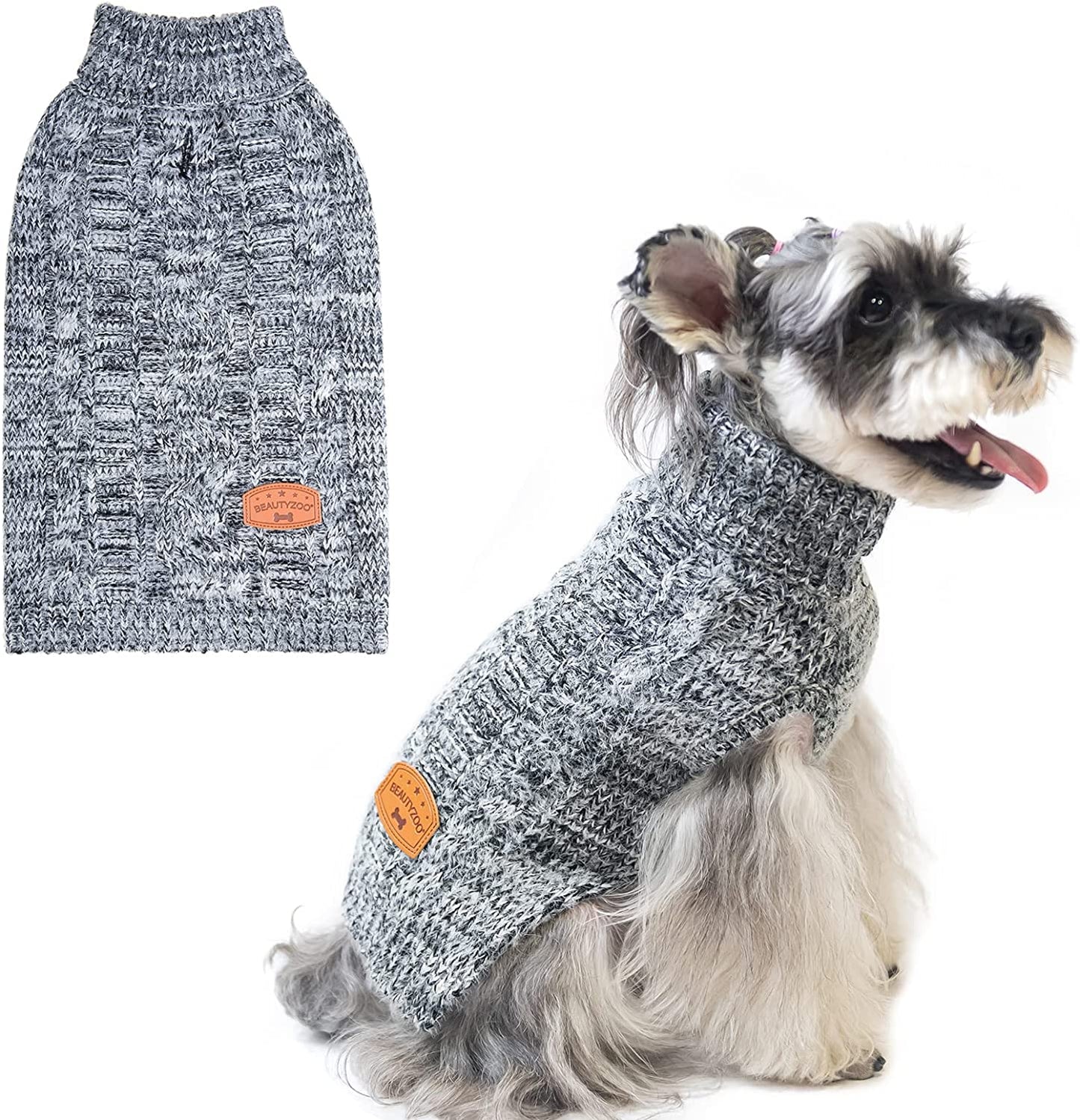 BEAUTYZOO Small Dog Sweater -Turtleneck Pullover Classic Cable Knit Fuzzy Winter Coat Dog Cold Weather Clothes for Small Medium Dogs Puppy Girl Boys(Rainbow Pink, S) Animals & Pet Supplies > Pet Supplies > Dog Supplies > Dog Apparel BEAUTYZOO Grey Large 