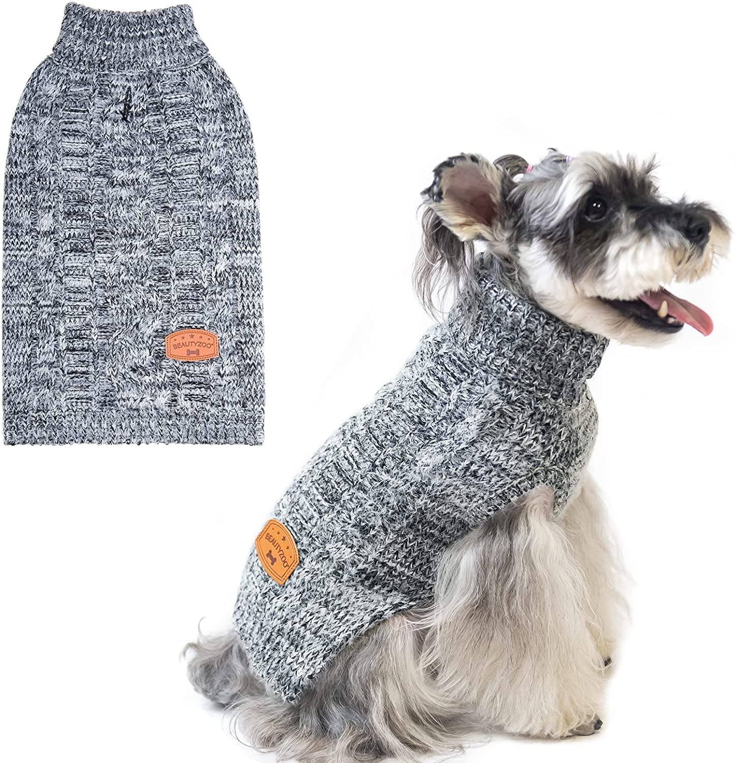 BEAUTYZOO Small Dog Sweater -Turtleneck Pullover Classic Cable Knit Fuzzy Winter Coat Dog Cold Weather Clothes for Small Medium Dogs Puppy Girl Boys(Rainbow Pink, S) Animals & Pet Supplies > Pet Supplies > Dog Supplies > Dog Apparel BEAUTYZOO Grey Large 