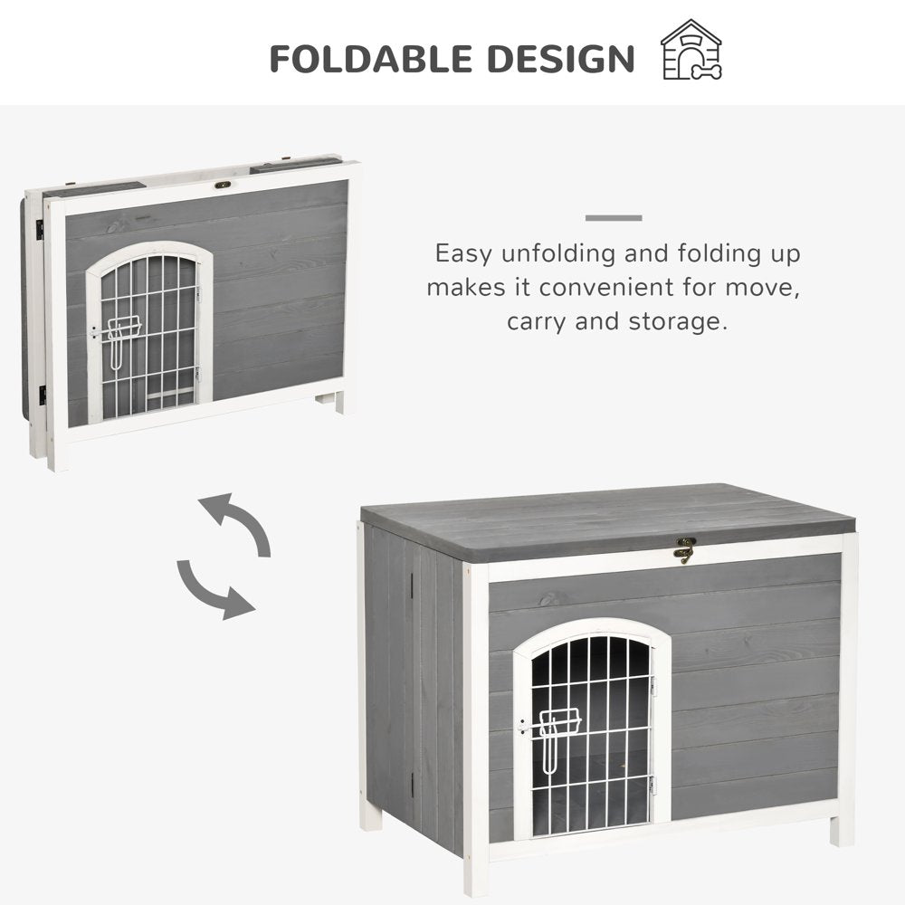 Pawhut Foldable Raised Wooden Dog House with Lockable Door, Openable Roof, Gray Animals & Pet Supplies > Pet Supplies > Dog Supplies > Dog Houses Aosom LLC   