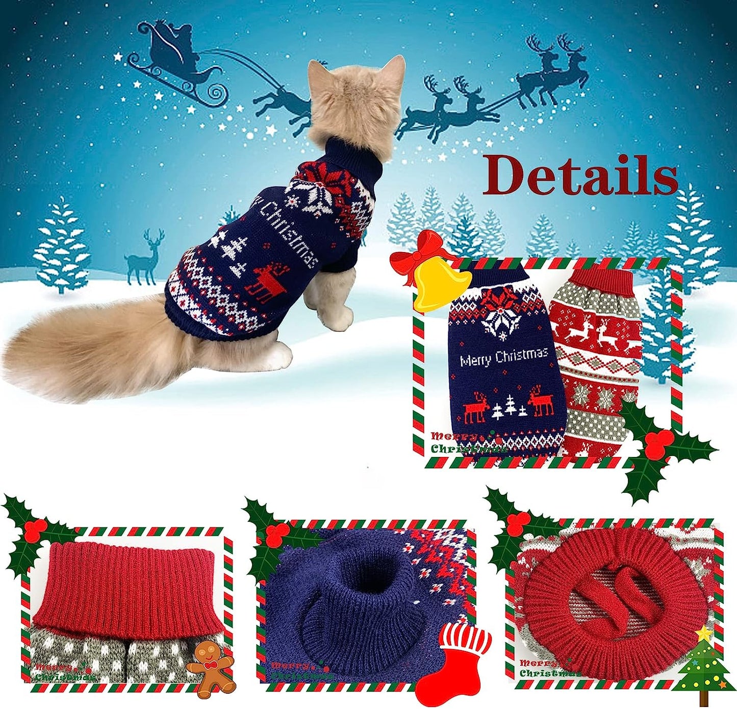 Cooshou 2Pcs Dog Christmas Sweater Cat Christmas Sweater Cat Dog Knitwear Sweater Xmas Pet Clothes Winter Warm Reindeer Snowflake Merry Christmas Cat Sweaters for Small Medium Cats Dogs M Animals & Pet Supplies > Pet Supplies > Dog Supplies > Dog Apparel CooShou   