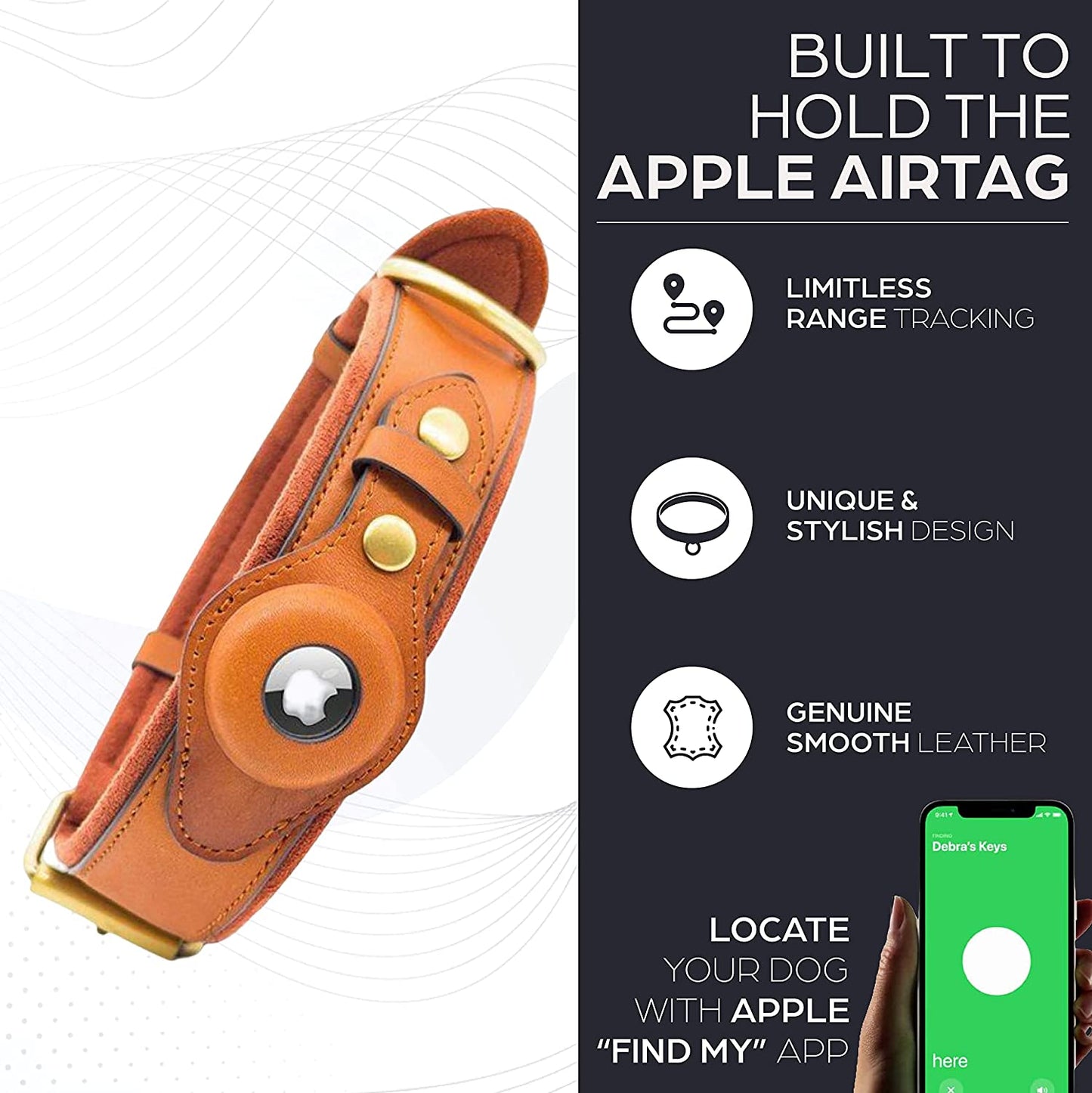 Airtag Smart Dog Collar Compatible with Apple Airtag – Genuine Leather Dog Collar with Apple Airtag Holder – Comfortable Protection for Adventurous Dogs – GPS Dog Collar (L, Brown) Electronics > GPS Accessories > GPS Cases ALBION   