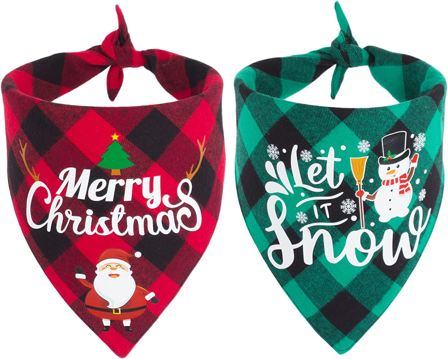 ADOGGYGO 2 Pack Dog Bandana Christmas Classic Buffalo Plaid Dog Scarf Triangle Bibs Kerchief Christmas Dog Bandanas for Small Medium Large Dogs Pets (1St Christmas) Animals & Pet Supplies > Pet Supplies > Dog Supplies > Dog Apparel ADOGGYGO santa&snowman  