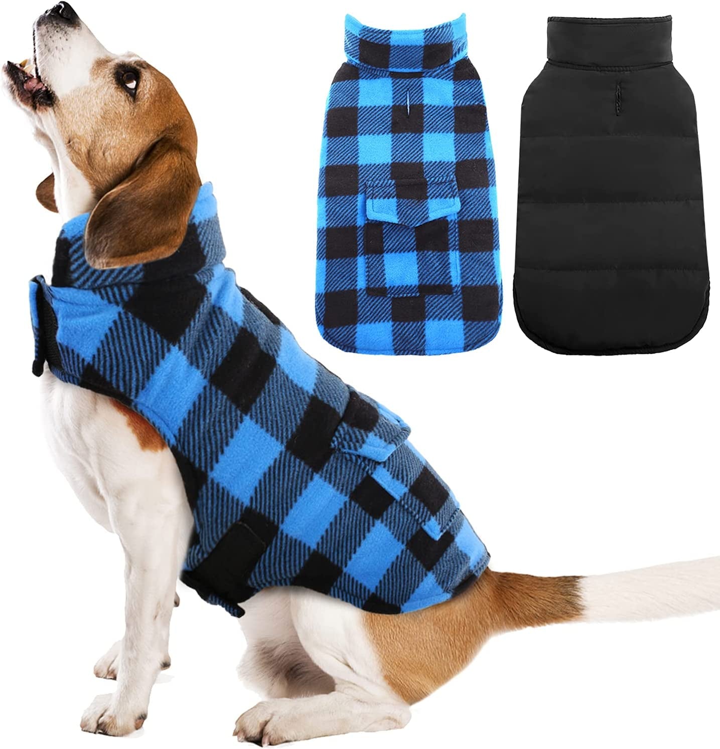 Kuoser Cozy Dog Winter Coat, Windproof Dog Jacket British Style Plaid Cold Weather Dog Coat Reversible Warm Dog Vest for Small Medium Large Dogs Red L Animals & Pet Supplies > Pet Supplies > Dog Supplies > Dog Apparel Kuoser Blue X-Large (Chest Girth: 24.4-29.9'') 