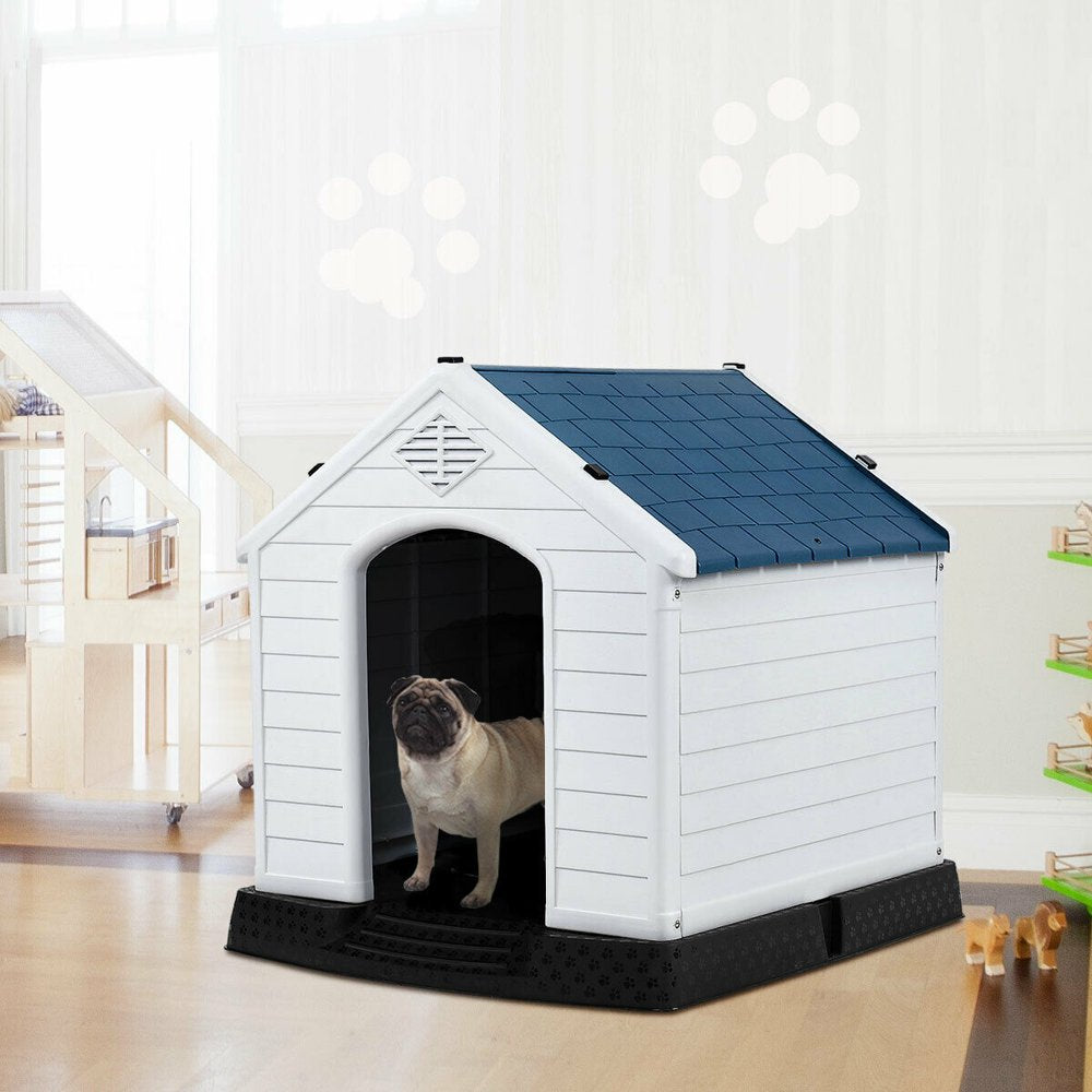 Gymax Plastic Dog House Pet Puppy Shelter Waterproof Indoor/Outdoor Ventilate Blue Animals & Pet Supplies > Pet Supplies > Dog Supplies > Dog Houses Gymax   