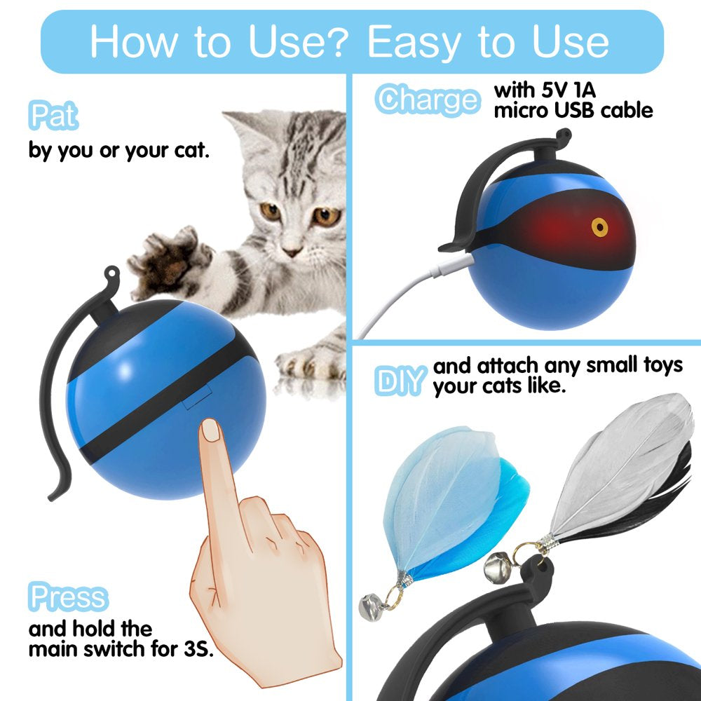 Lvelia Cat Interactive Toys with Feathers/Auto Shut Off, Pet Cat Laser Toy, 360° Automatic Moving Cat Toy Balls with USB Rechargeable, Cat Teaser Toy Suitable Gifts for Cat/ Dog (Blue) Animals & Pet Supplies > Pet Supplies > Cat Supplies > Cat Toys Lvelia   